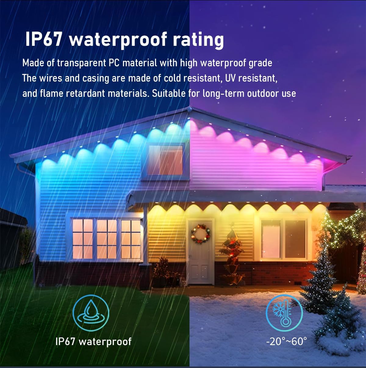 100FT Permanent Outdoor Lights, Smart RGB+IC Eaves Lights with App/Remote Control, Hundreds of Dynamic Style Modes and Scene Modes, IP67