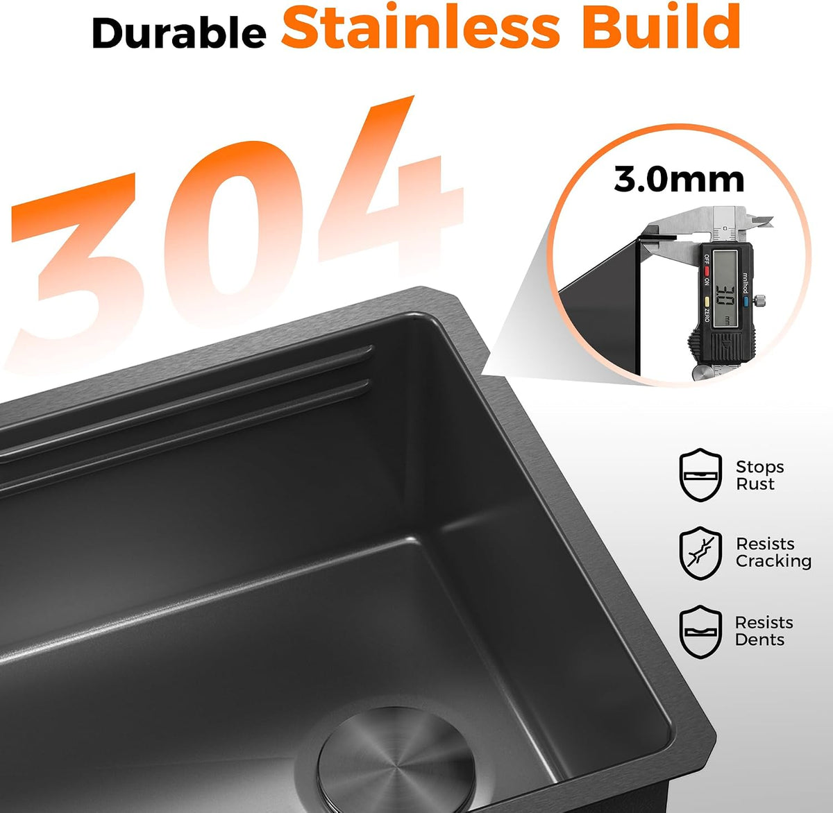 CAMMOO 32X19 Undermount Black Kitchen Sink, 304 Stainless Steel Sink ‎Gunmetal Black 32x19 Inch