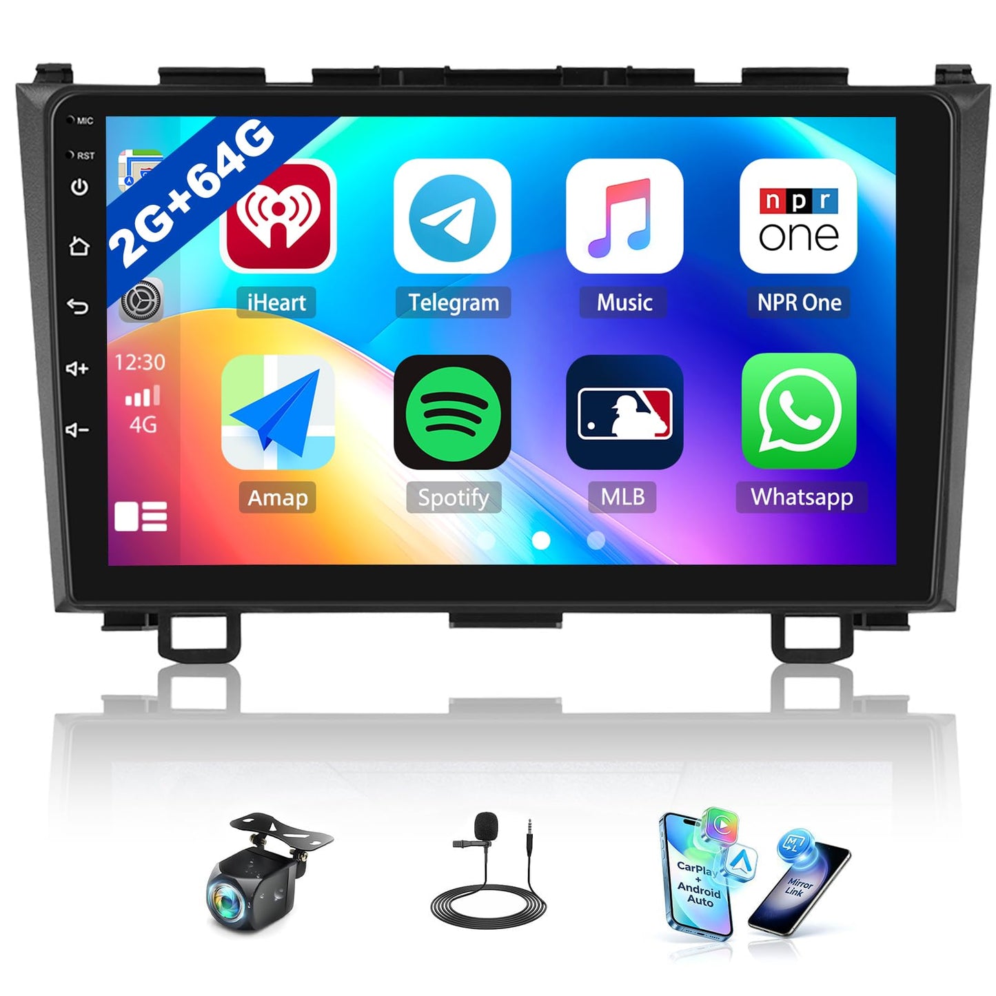 SIXTOP 2G+64G Android Car Stereo Radio for Honda CRV 2007-2011 Wireless CarPlay Android Auto 9 inch HD Touchscreen GPS Navigation Bluetooth FM/AM/RDS 26UI Mirror Link SWC EQ AHD Rear Camera Mic