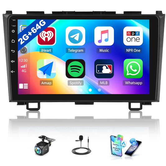 SIXTOP 2G+64G Android Car Stereo Radio for Honda CRV 2007-2011 Wireless CarPlay Android Auto 9 inch HD Touchscreen GPS Navigation Bluetooth FM/AM/RDS 26UI Mirror Link SWC EQ AHD Rear Camera Mic