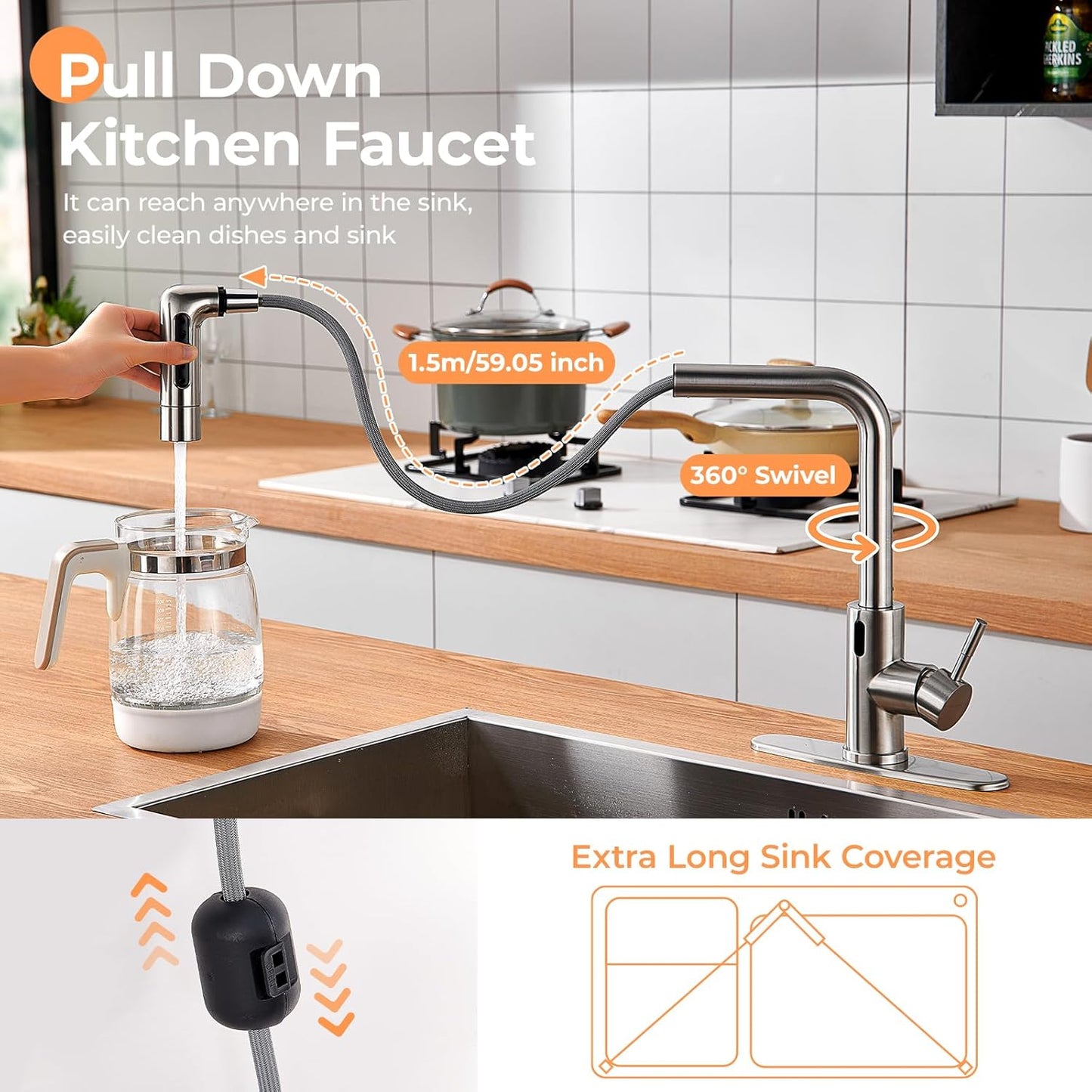 Charmingwater Touchless Kitchen Faucet with 5 Modes Pull Down Sprayer