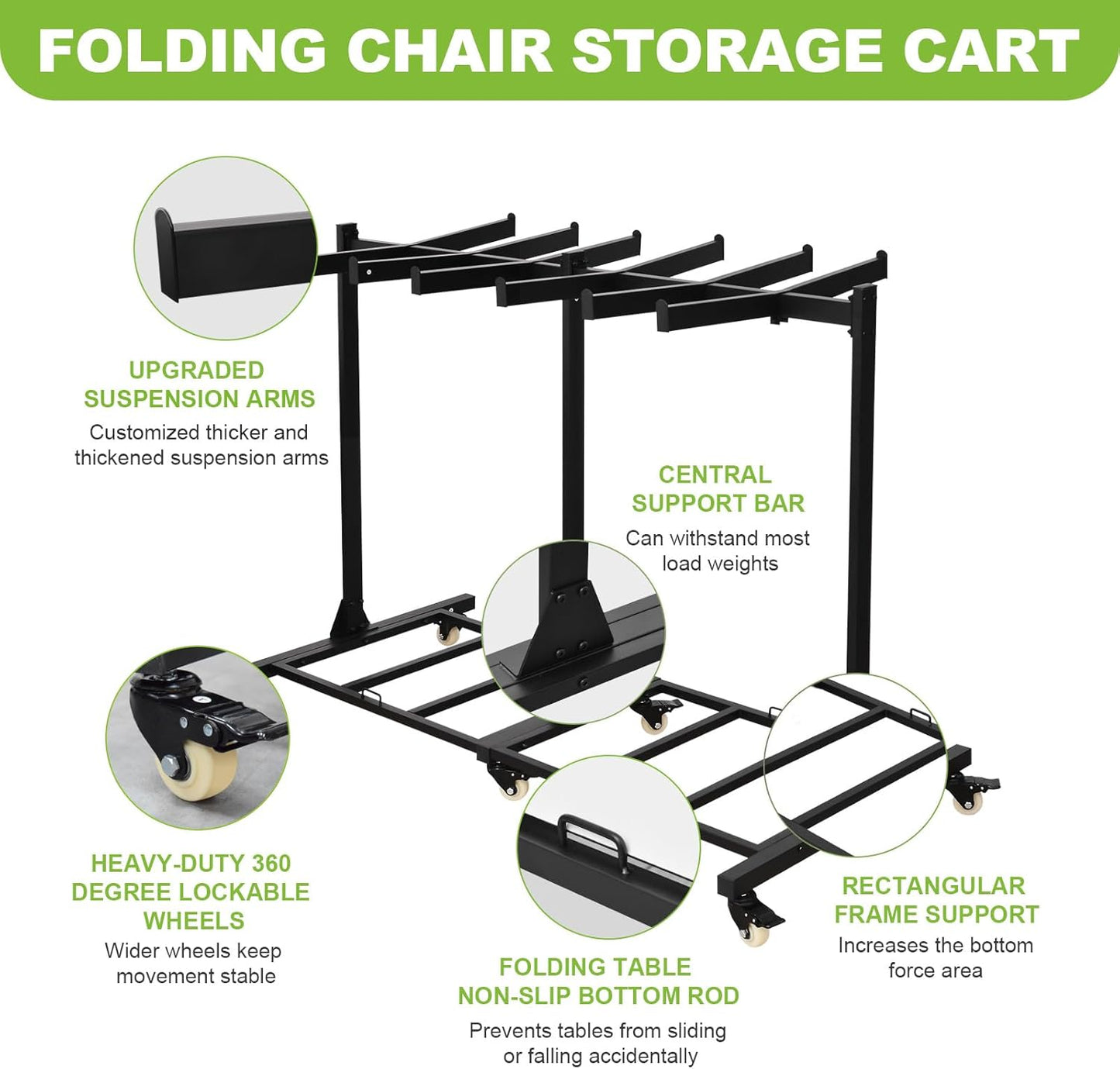 Graplans Folding Chair Rack Folding Chair Cart Folding Chair Storage Dolly, Single Tier Folding Chair Racks for Storage 500Lbs Capacity Heavy Duty