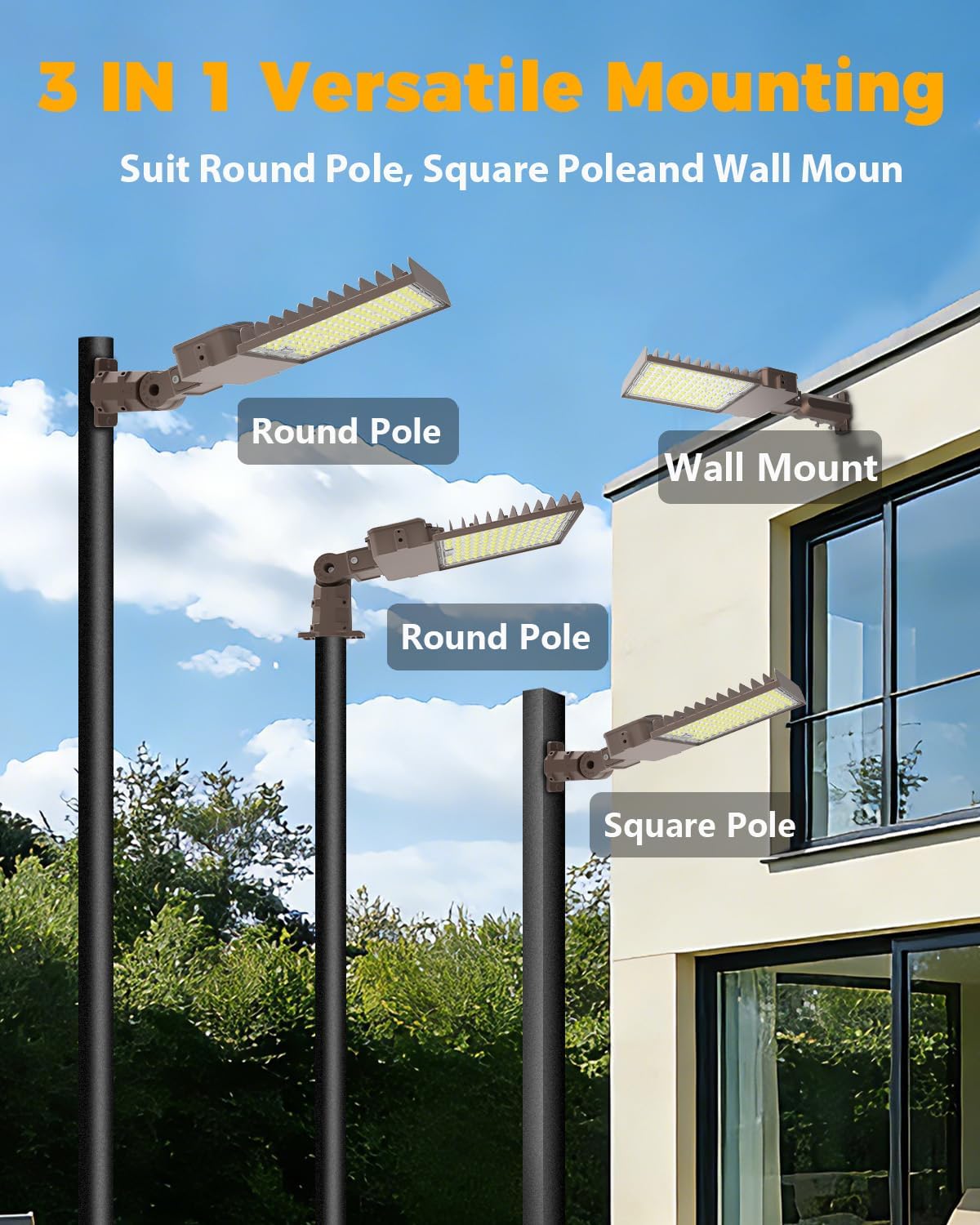 300W Parking Lot Light: 160lm/W 5000K Arm & Slip Fitter Mount LED Parking Lot Lights for Commercial - IP66 Waterproof Rating LED Pole Light for Parking Area with 48000LM 1PACK 300.0 Watts 1