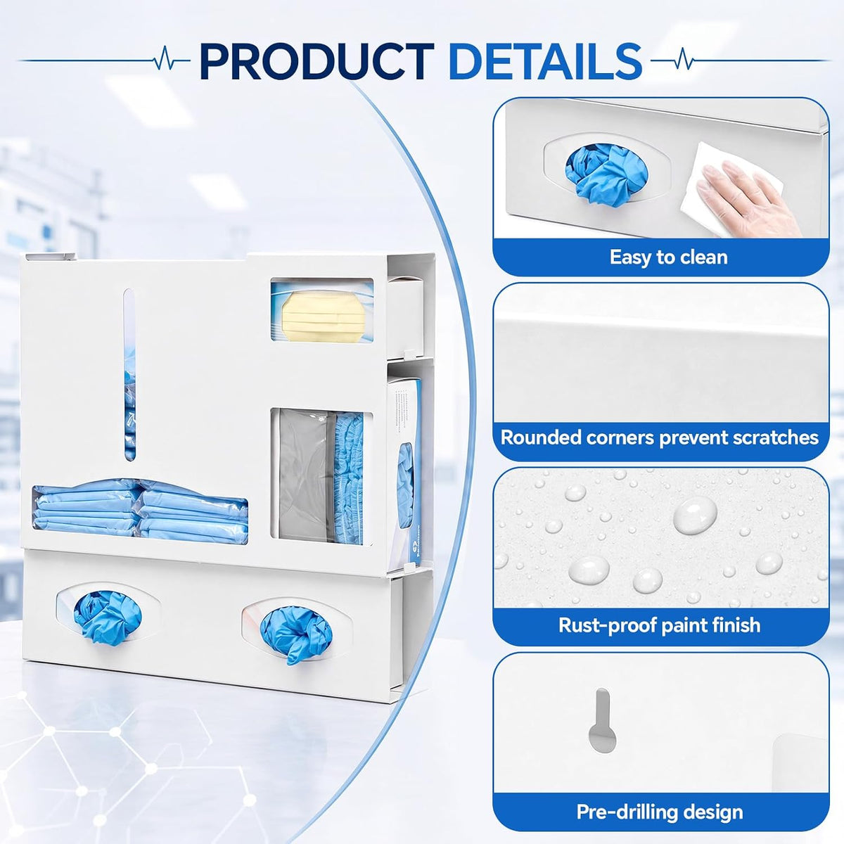 Metal Protective Wear Organizer, PPE Glove Mask and Gown Storage Dispenser