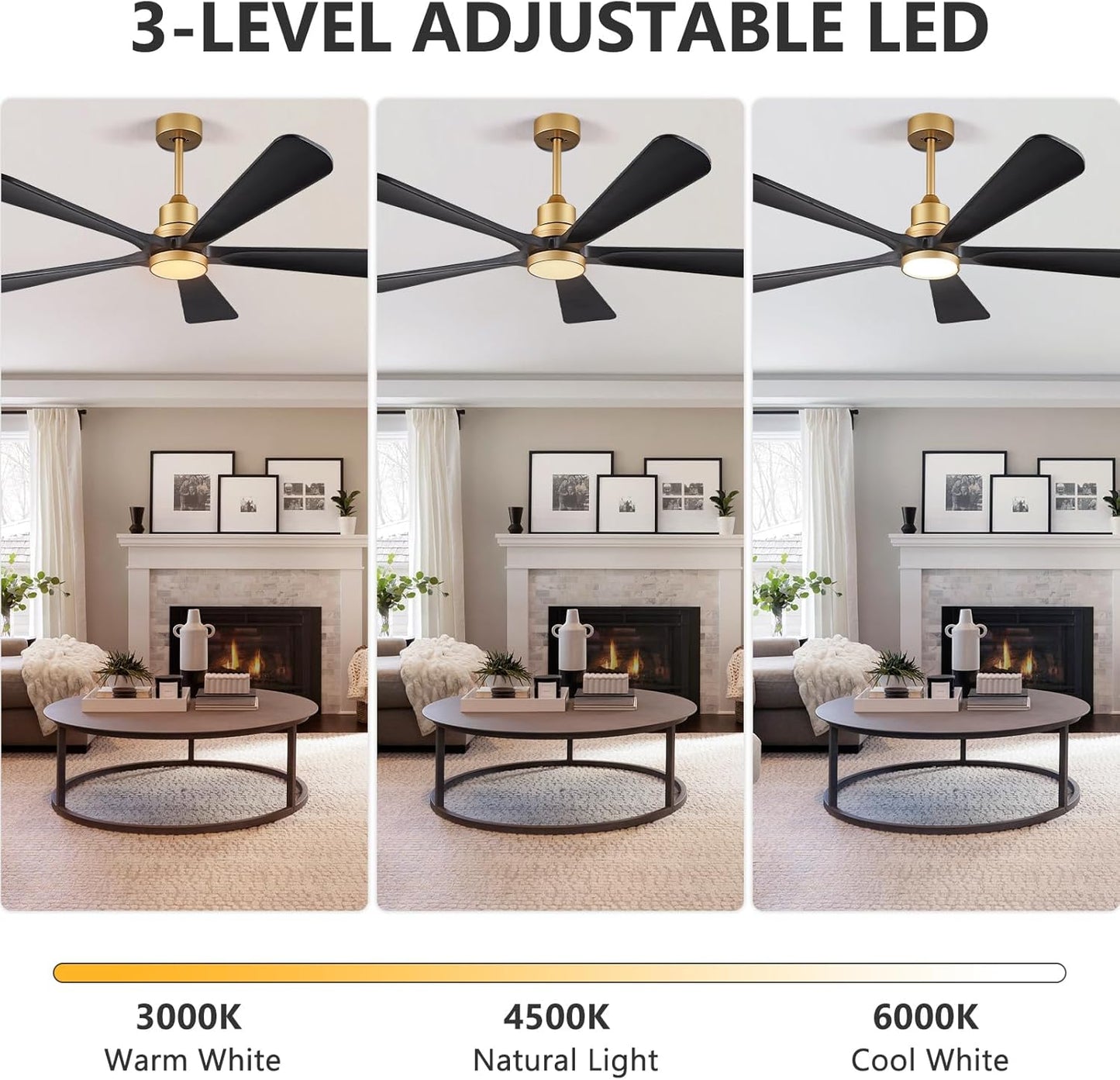 Ceiling Fans with Lights Remote Control - 52 inch Modern Ceiling Fan with Light 5 Black Wood Blades, Reversible Motor for Indoor/Outdoor Patio,