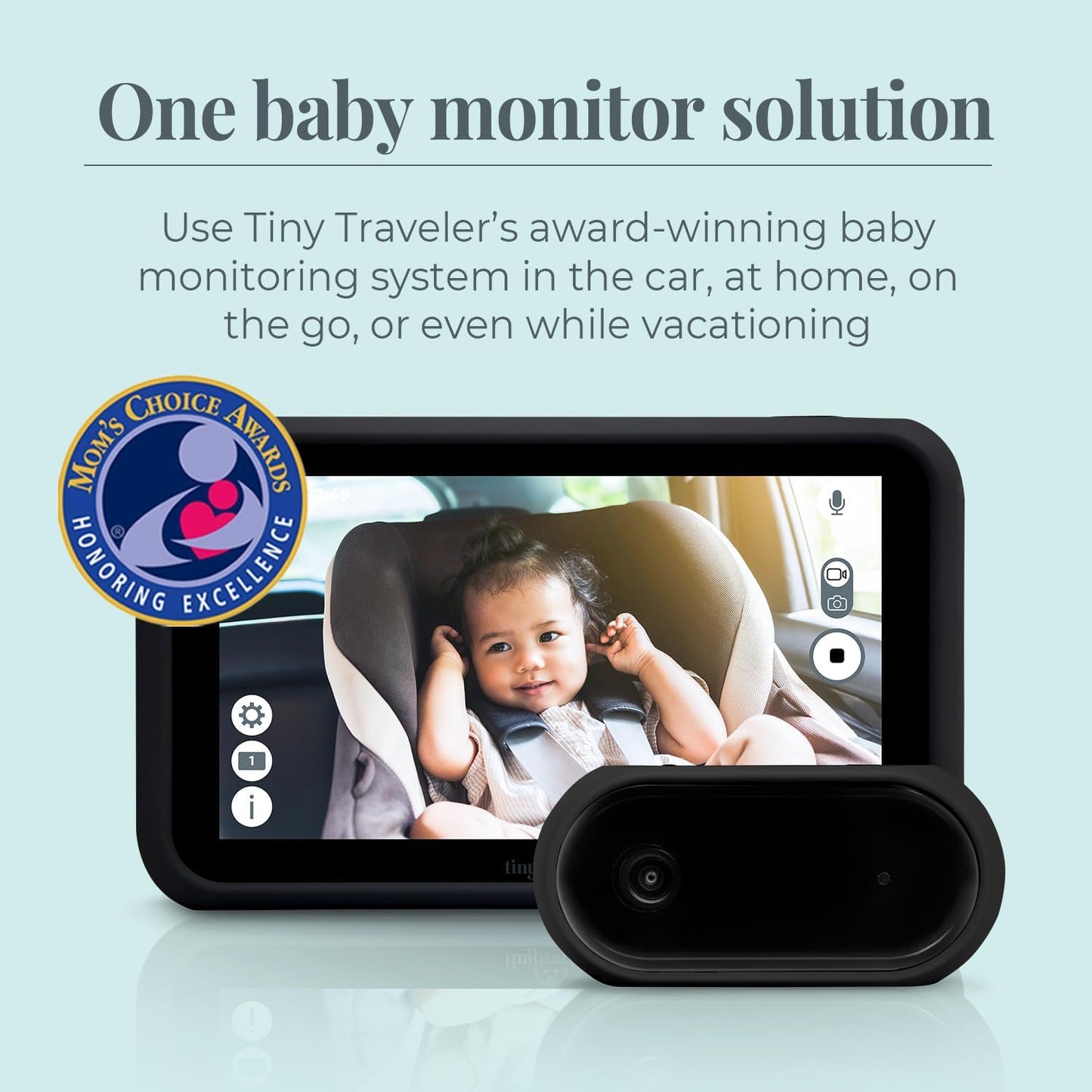 Tiny Traveler Baby Monitor - Tiny Basic Kit (TT002BA) Black - Wireless Baby Car Monitor Camera with Sound, Auto Night Vision