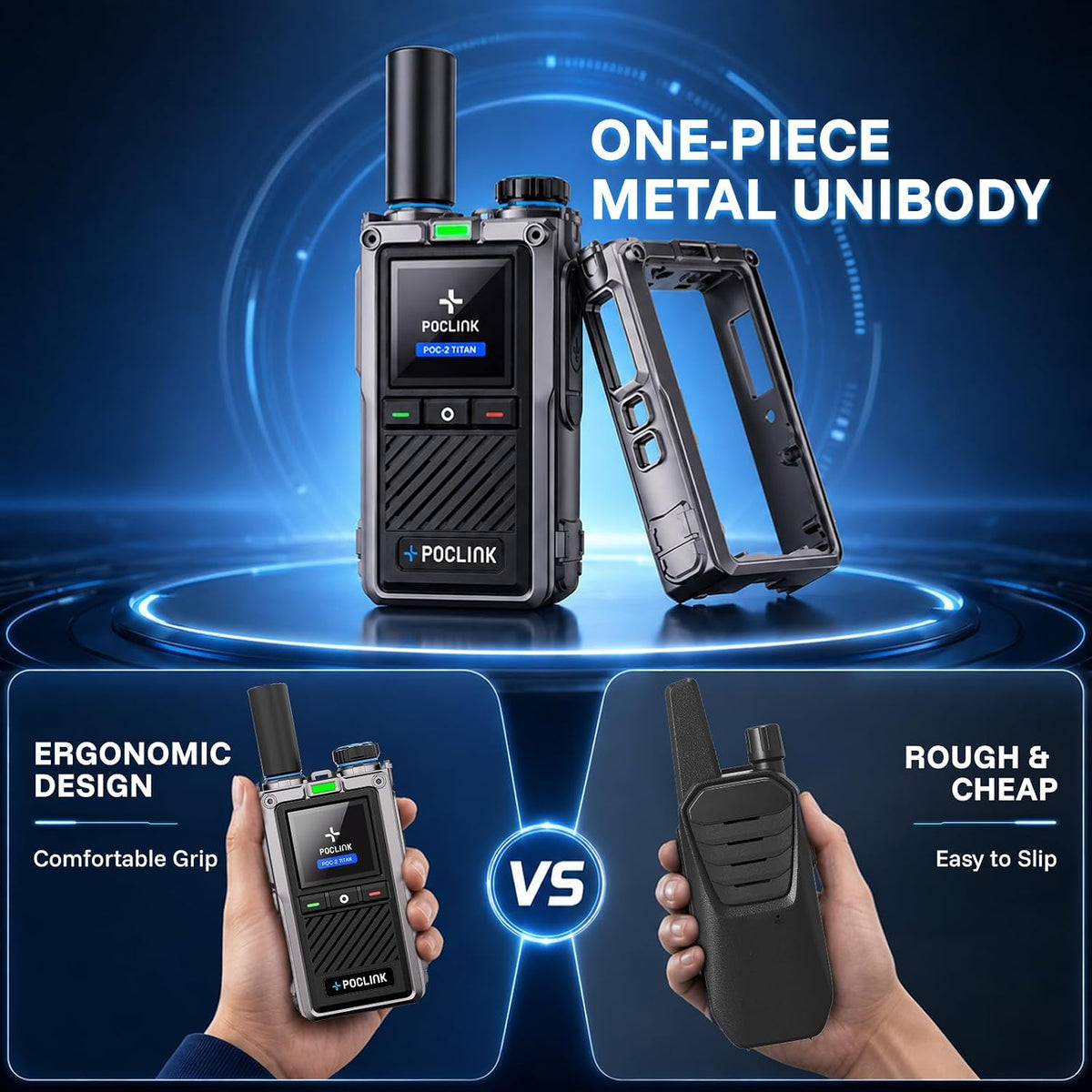 Lifetime Free Global Walkie Talkies Long Range Two Way Raios, Rugged & Shockproof POC Radios with Noise Reduction, Poclink POC-2 Titan-(2 Pack) Unlimited Range PTT 4G LTE Radios for Family, Logistics 2Pack