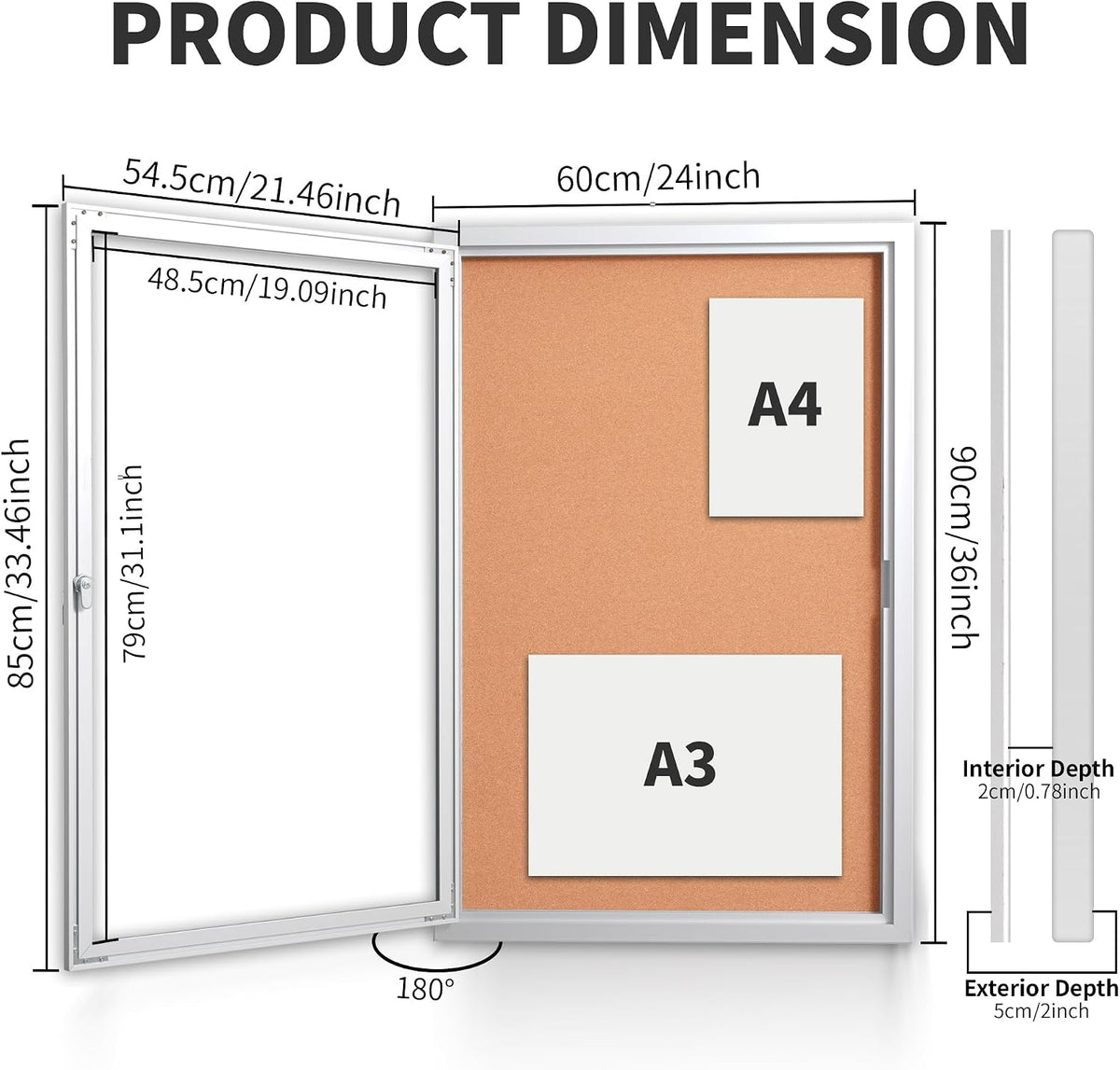 36x24in Outdoor Bulletin Board Weatherproof, Enclosed Cork Board