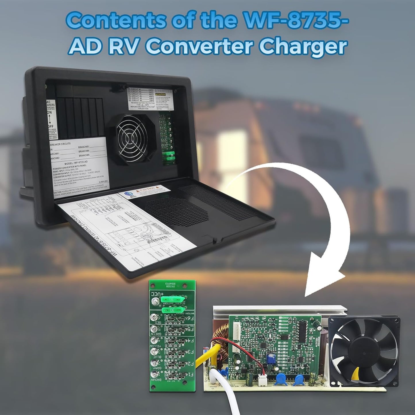 WF-8735-AD RV Converter Charger 30 Amp Power Center, Black 35 Amp DC Output, 3-Stage Charging, WF-8735 Converter for RV,Camper,Caravan,Travel Trailer
