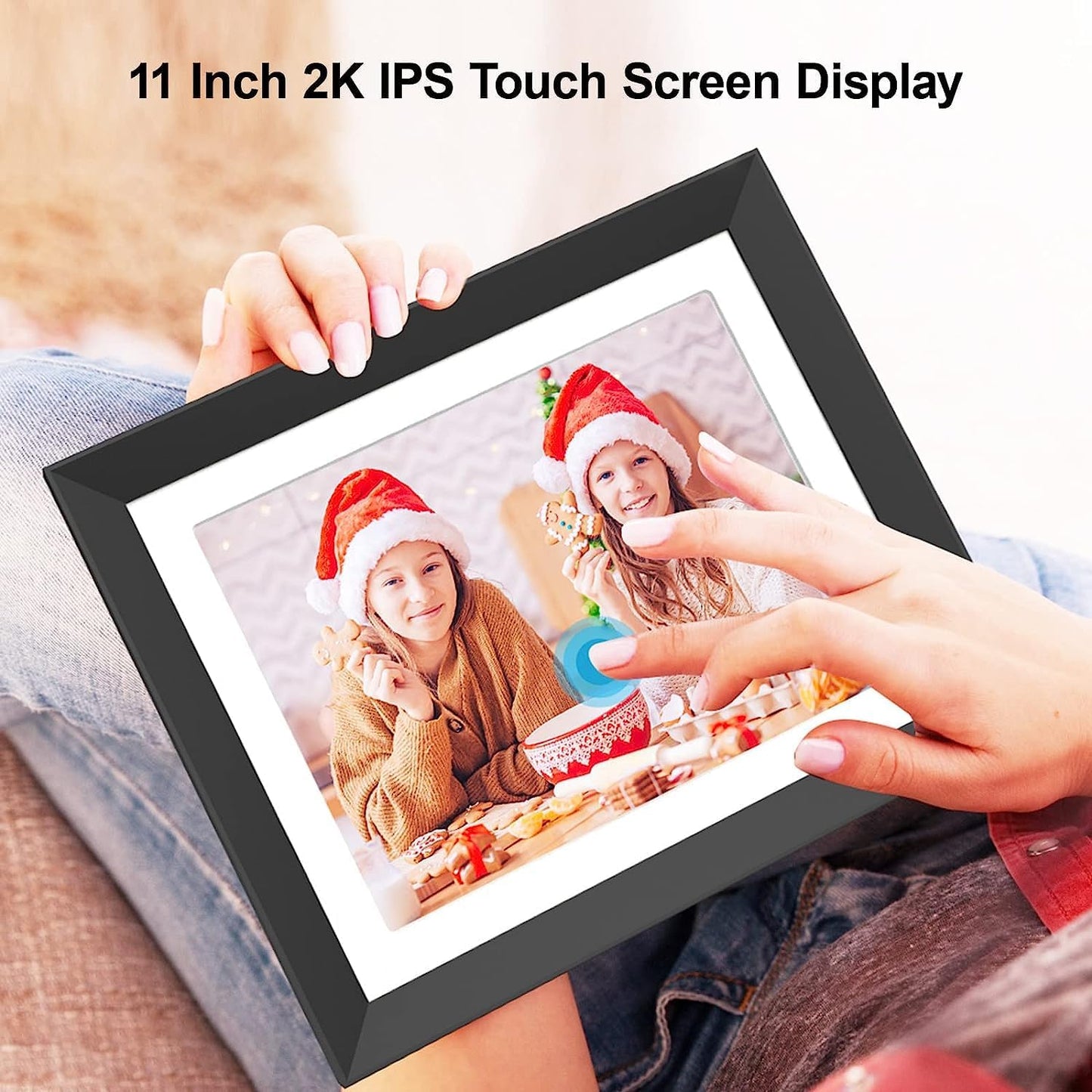 FULLJA 2K Digital Picture Frame - WiFi Cloud 11-inch Digital Photo Frame with IPS Touch Screen, 16GB Storage, Motion Sensor, Send Photos or Videos