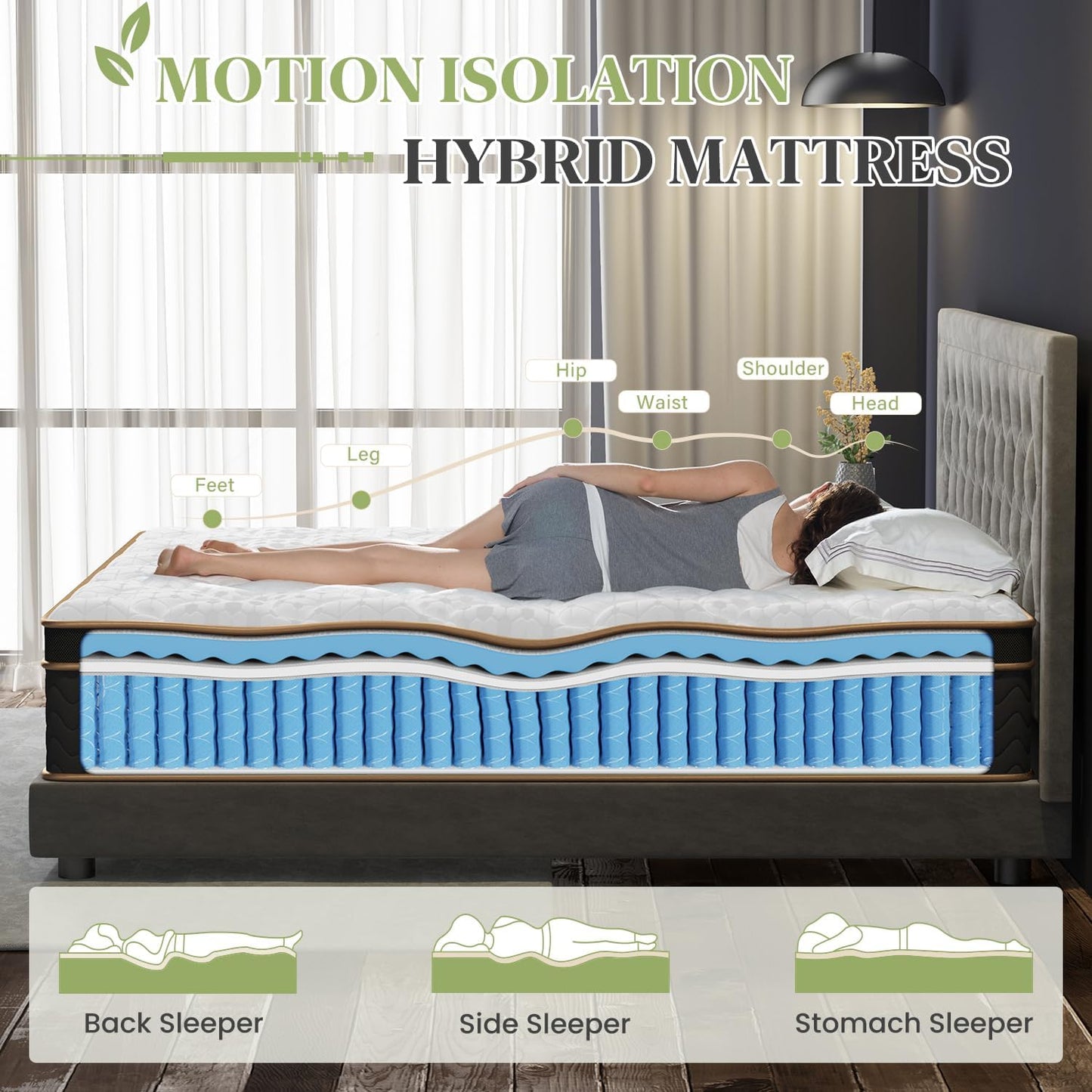 Twin Mattress, 10 Inch Hybrid Mattress with Gel Memory Foam