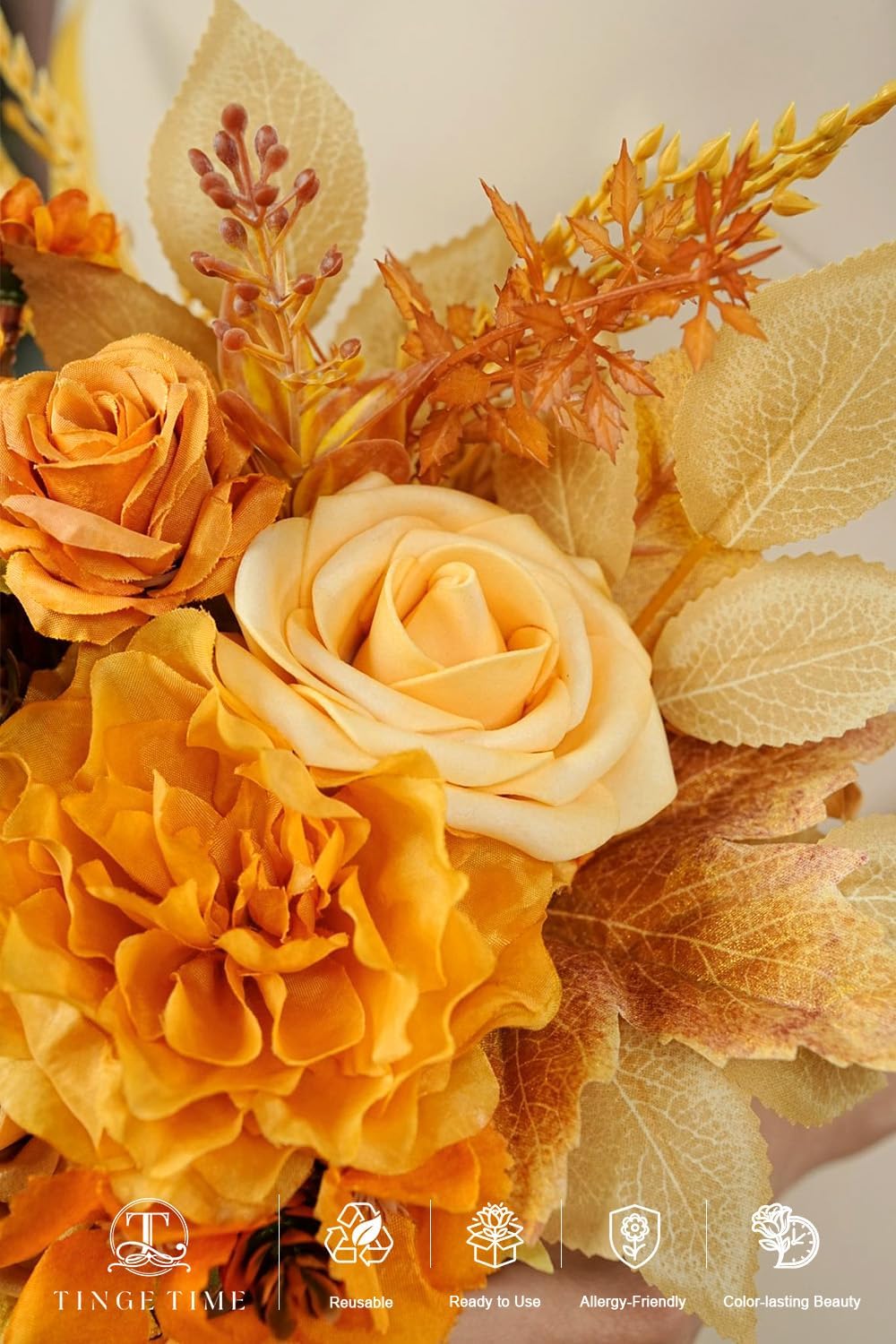 TINGE TIME 7in Wheat Gold Silk Bridesmaid Bouquets Set 4