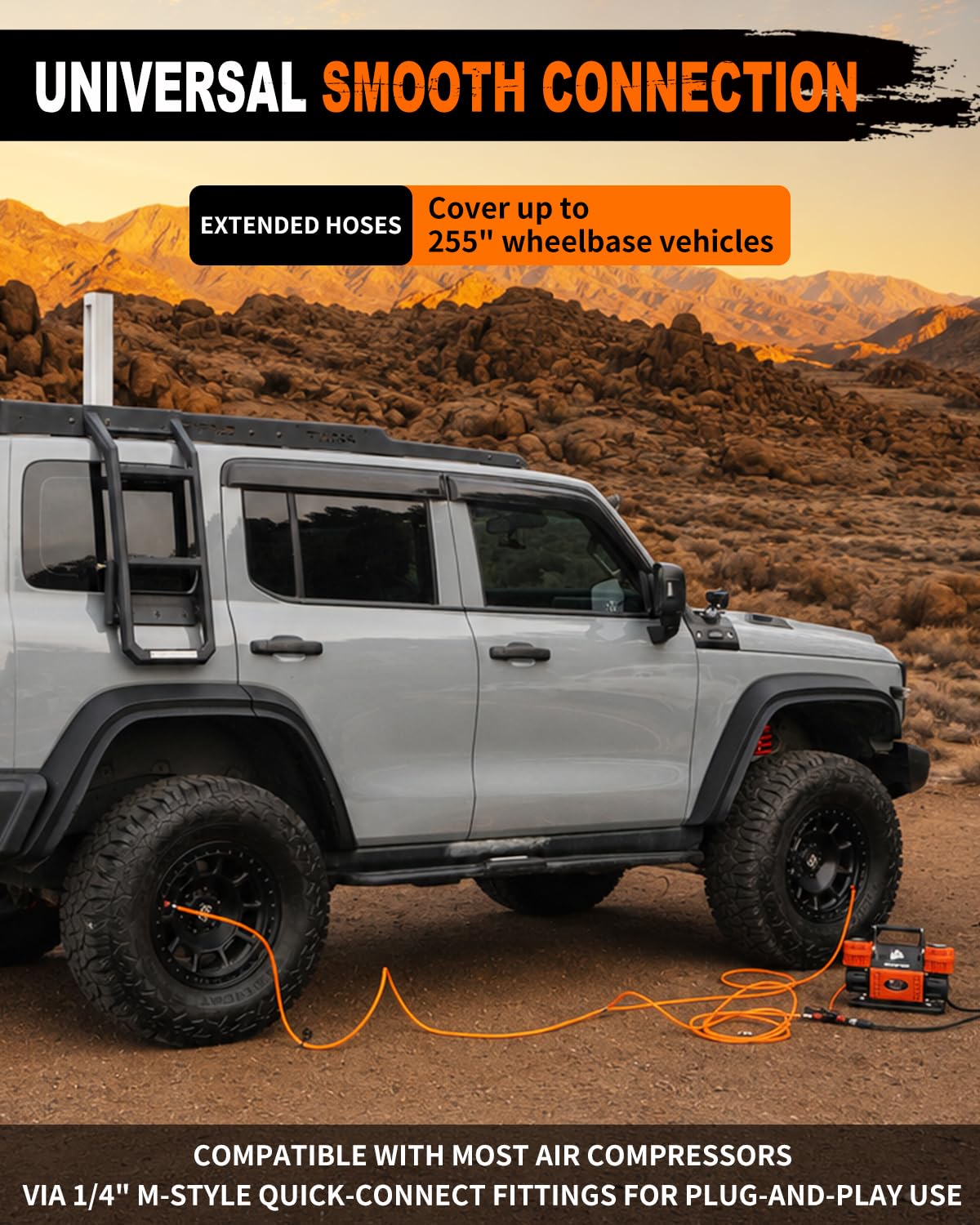 METOWARE 4 Tire Inflation & Deflation System with Digital Gauge, Air Up Down Kit for Truck SUV Off-Road, 4-Wheel Inflation All at Once, Fits Up to 255" Wheelbase, Leak-Free Design, Manual Bleed Valve