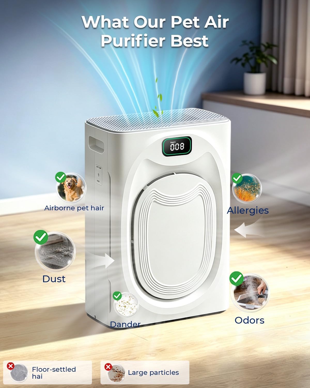 Pet Hair Air Purifier for Large Room Up to 2100 Ft²