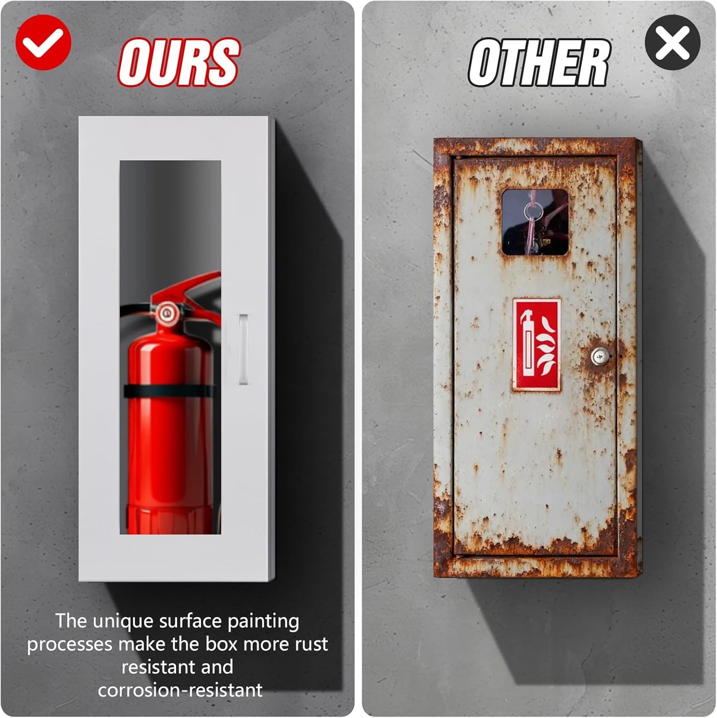 Fire Extinguisher Cabinet Wall with Magnetic Door & Handle for 5-12 pounds Extinguisher, 23.6" H x 10.2" W x 6.7"D White Steel Fire Extinguisher Mount for Indoor Outdoor with Full Clear Acrylic Door