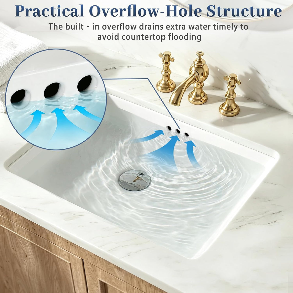 IBVIVIC Undermount Bathroom Sink, 21.1x14.7 Inch White Rectangle Porcelain Ceramic Vessel Sink, Deep Basin with Overflow - Under Counter Lavatory Vanity Sink for Home & Hotel 21.1*14.7Inch