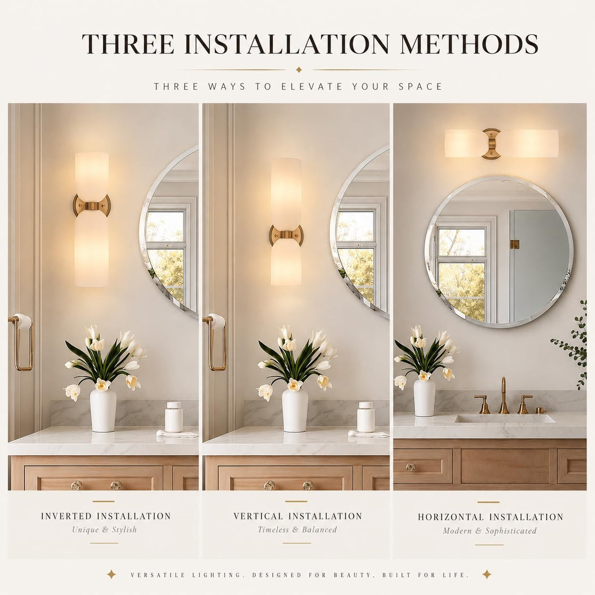 Gold Wall Sconces Set of 2 - Milk Glass Champagne Bronze Light Fixtures