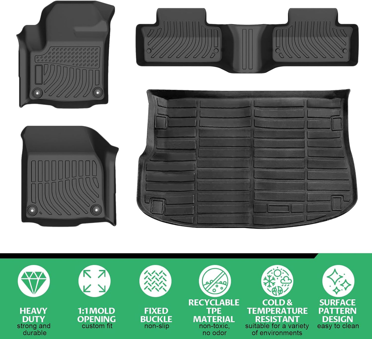 Floor Mats for Land Rover Evoque 2011-2019, NOT for Convertible or 3 Door/Coupe, TPE Non-Slip Waterproof Front & 2nd Row & Cargo Liner Floor Liners Set, Custom Fit Rover Evoque Floor Mats Accessories