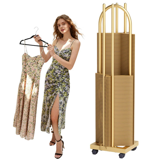 Large Capacity Hanger Organizer Stacker Stand, 2-in-1 Hanger Storage with Lockable Casters, Hanger Stacker for Closet, Laundry Room, Clothes Stores(Gold, 51 inch)
