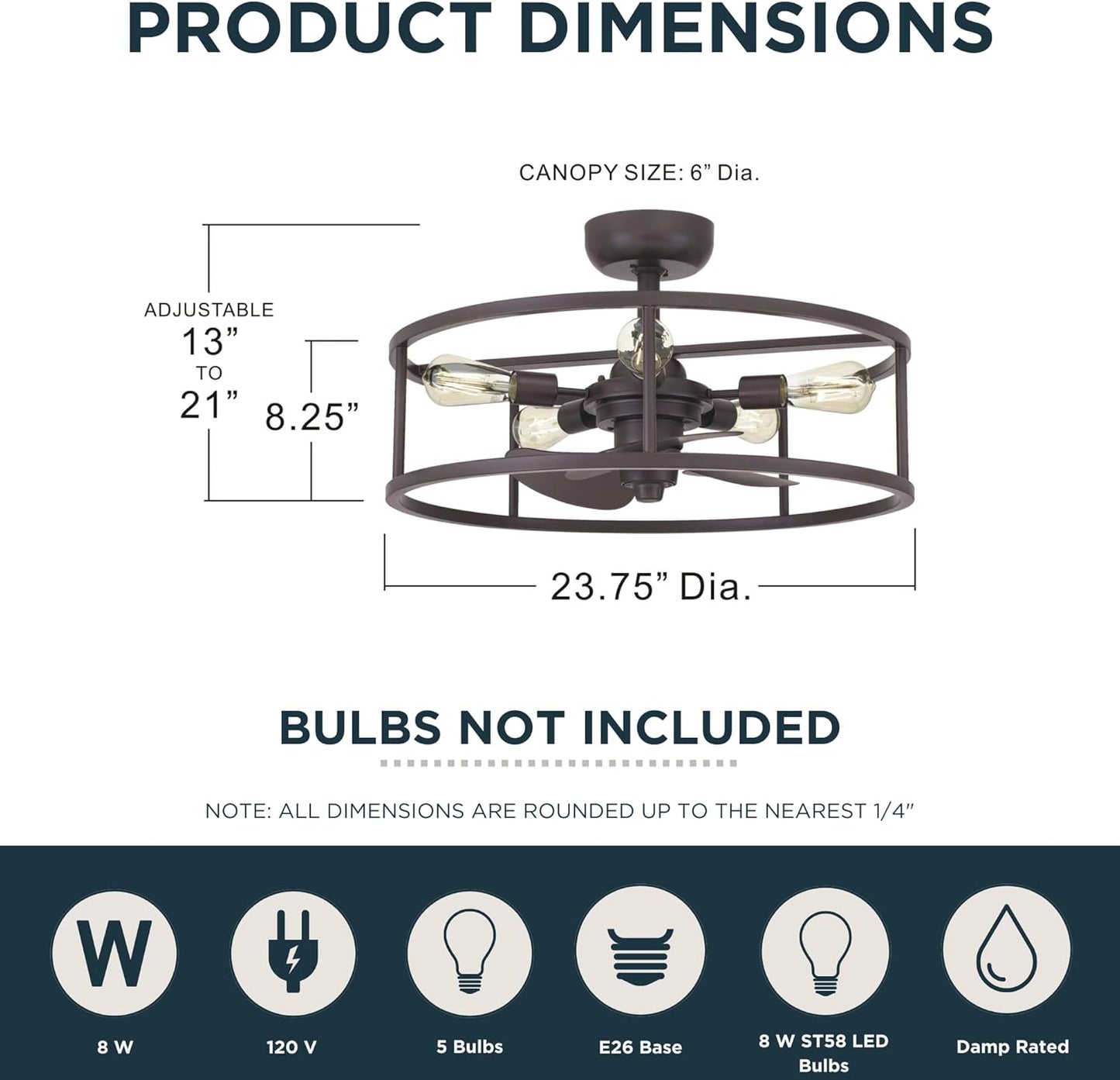 New Harbor Ceiling Fan with Light, 5-Light Western Bronze Open Cage Flush Mount Fandelier, Remote Included, Dimmable LED Bulbs