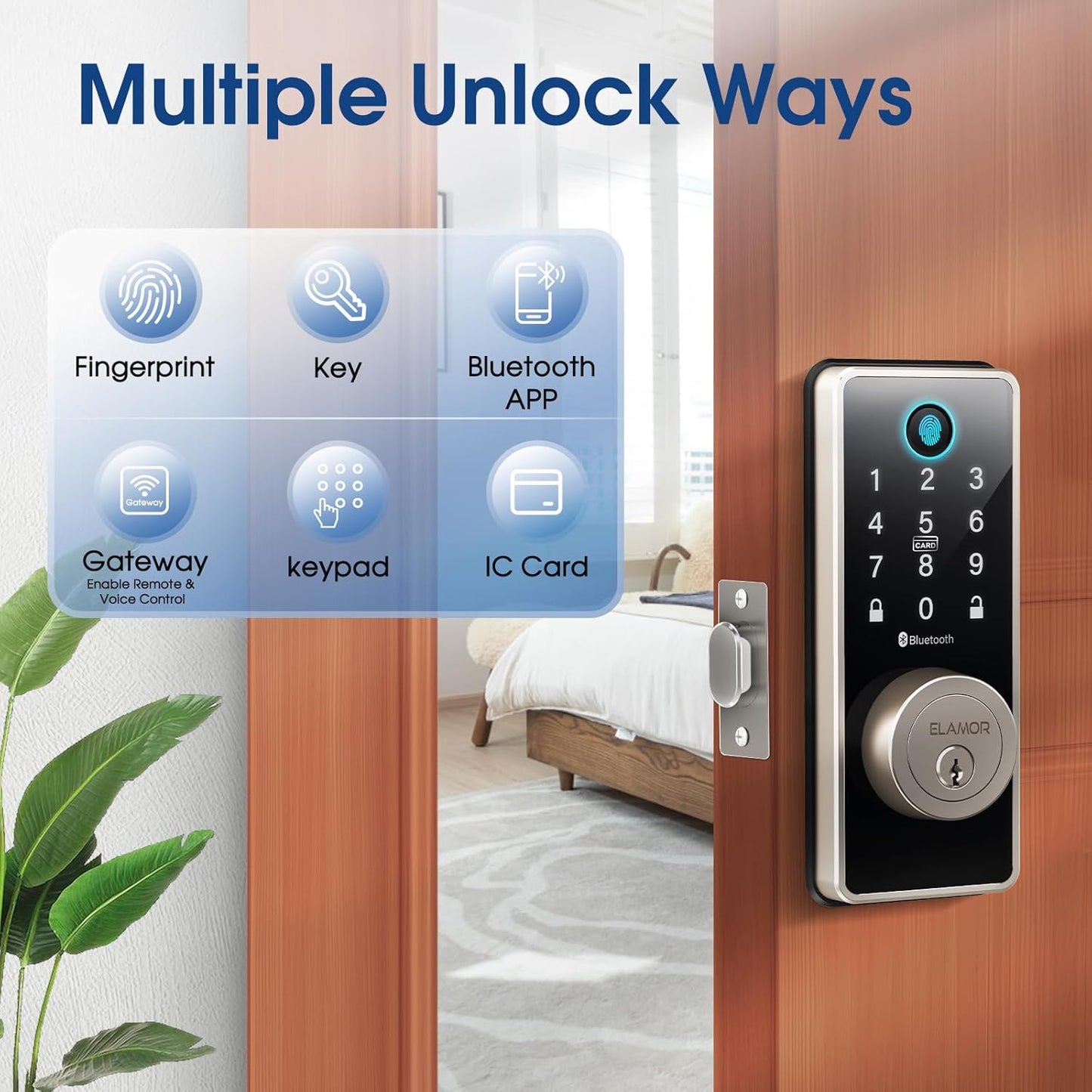 ELAMOR Keyless&nbsp;Entry&nbsp;Door&nbsp;Lock, Smart Front Door Lock with App Control, Bluetooth Fingerprint&nbsp;Door&nbsp;Lock, Touchscreen Keypad,