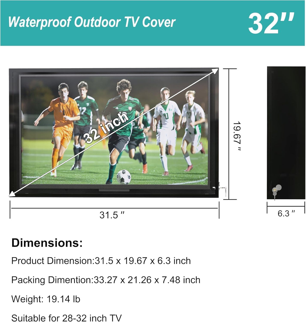28-32'' Outdoor TV Enclosure Hard Cover Weatherproof with Lock