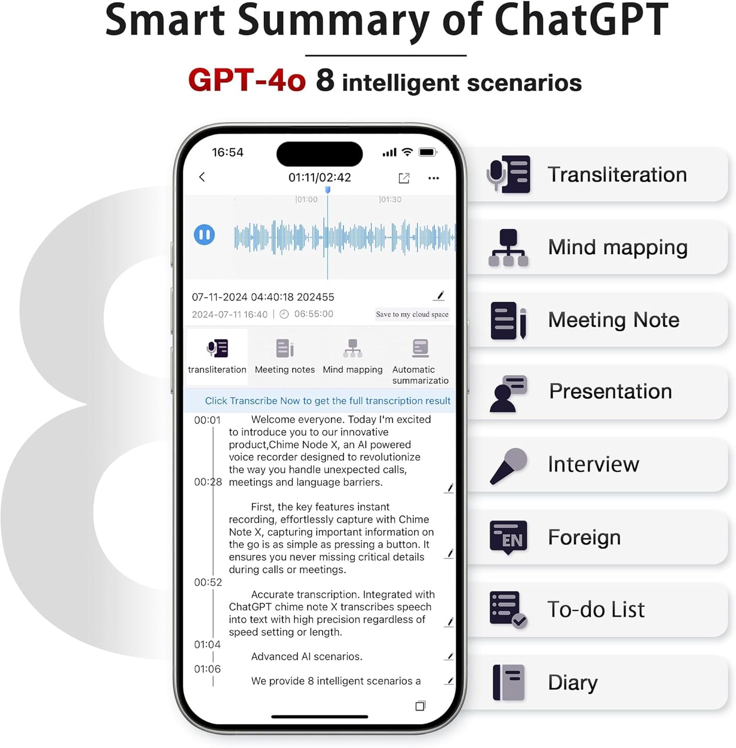 AI Voice Recorder Call Chatgpt, Digital Voice Recorder Support Free Audio Transcription and Text Summary,App Control,107 Langua