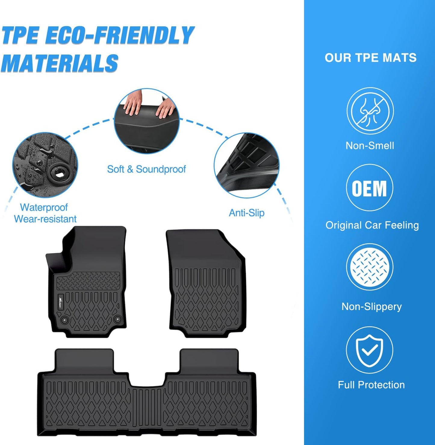 TPE Floor Mats for Chevy Equinox/GMC Terrain 2018 2019 2020 2021 2022 2023 2024,All Weather Custom Fit Heavy Duty Floor Liners