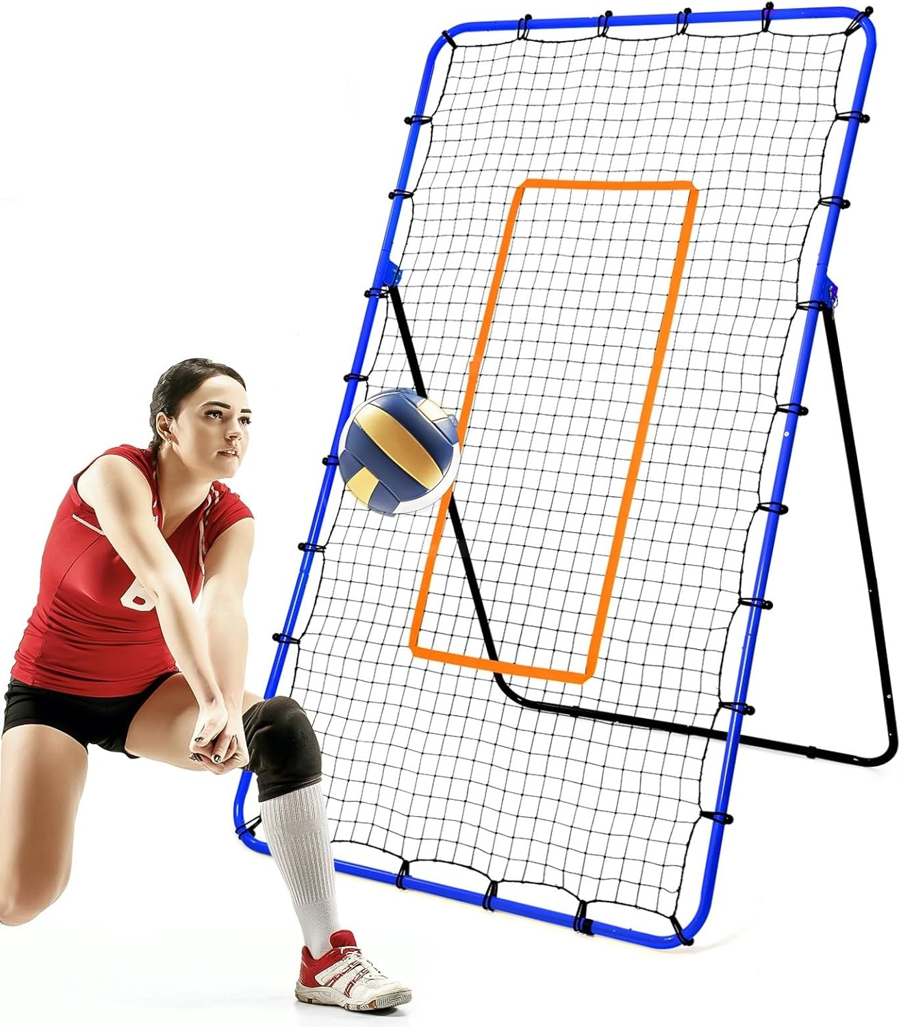 Volleyball Rebounder Net, Adjustable Volleyball Training Equipment Bounce Back Net with Sturdy Sandbags & Metal Stakes - 7x4 Ft