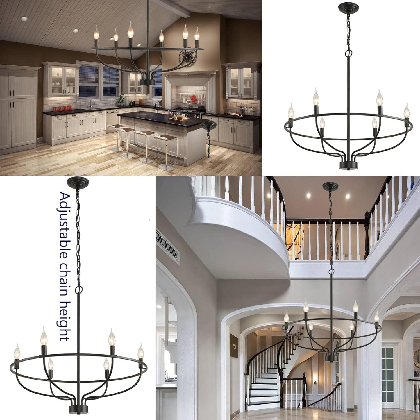 TDGXFL Modern Farmhouse Chandelier 6-Light Rustic Industrial Candle Chandelier Light Fixture Gold Pendant Light Fixtures Ceiling Hanging Lamp for