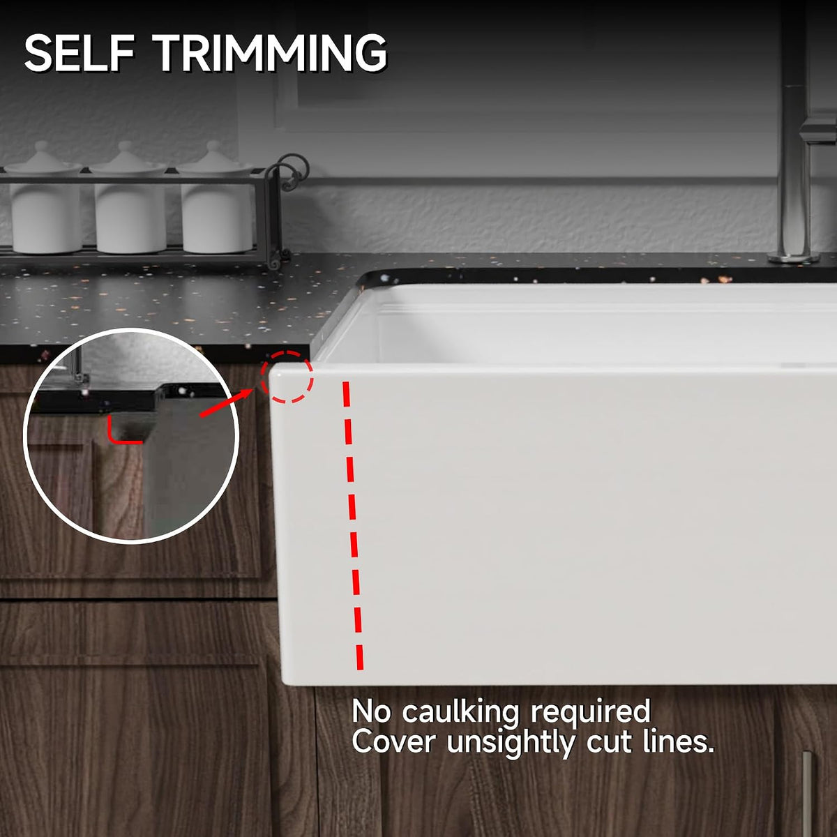 Miuara 30 x 20 Inch Self Trimming Farmhouse Workstation Kitchen Sink White Glossy White 30"x20"x10"