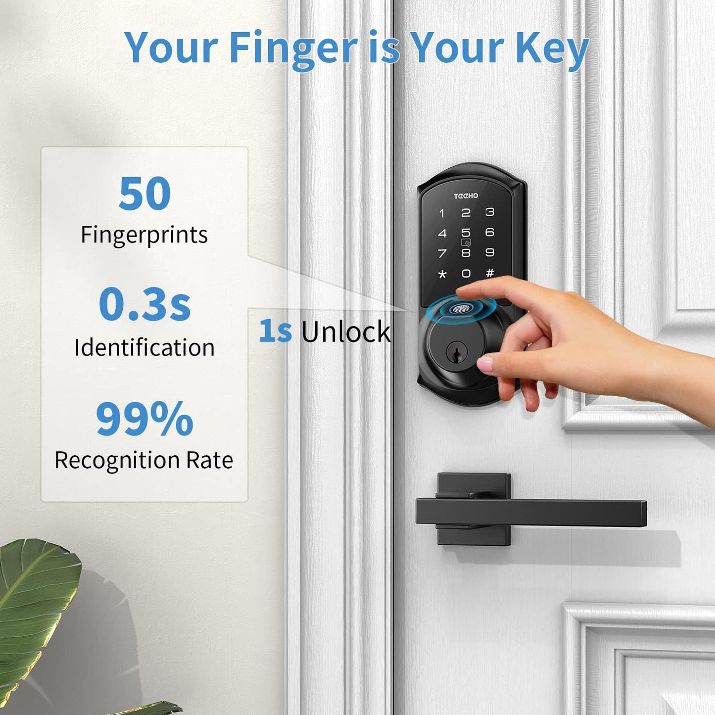 TEEHO Smart Lock, Fingerprint Door Lock, Keyless Entry Door Locks with Keypads