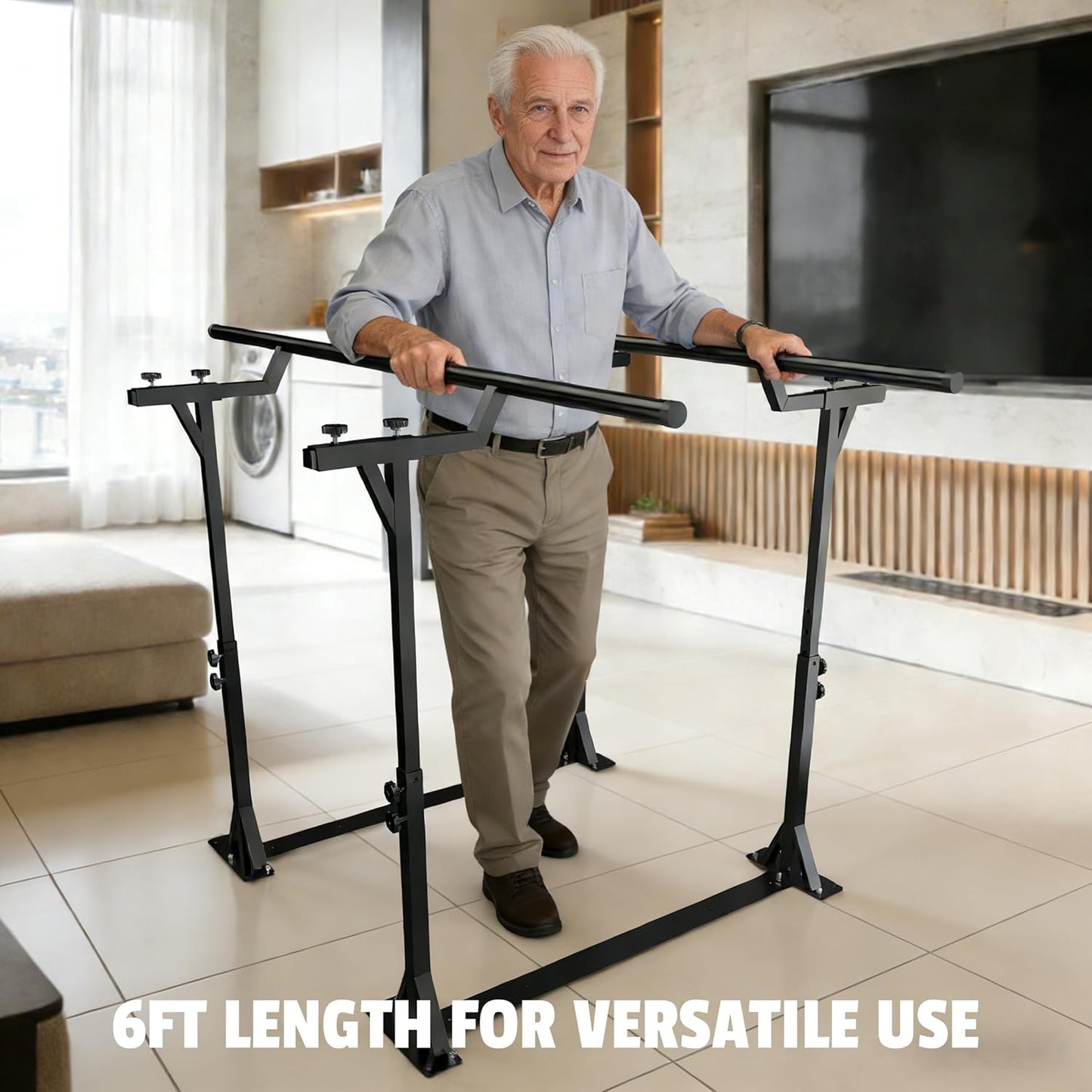 MR Parallel Bars for Physical Therapy 6Ft, Adjustable Standing Assist Bar for Daily Mobility Support, Walking Assist bar with Non-Slip Base for Safe Rehabilitation & Walking Balance Improvement