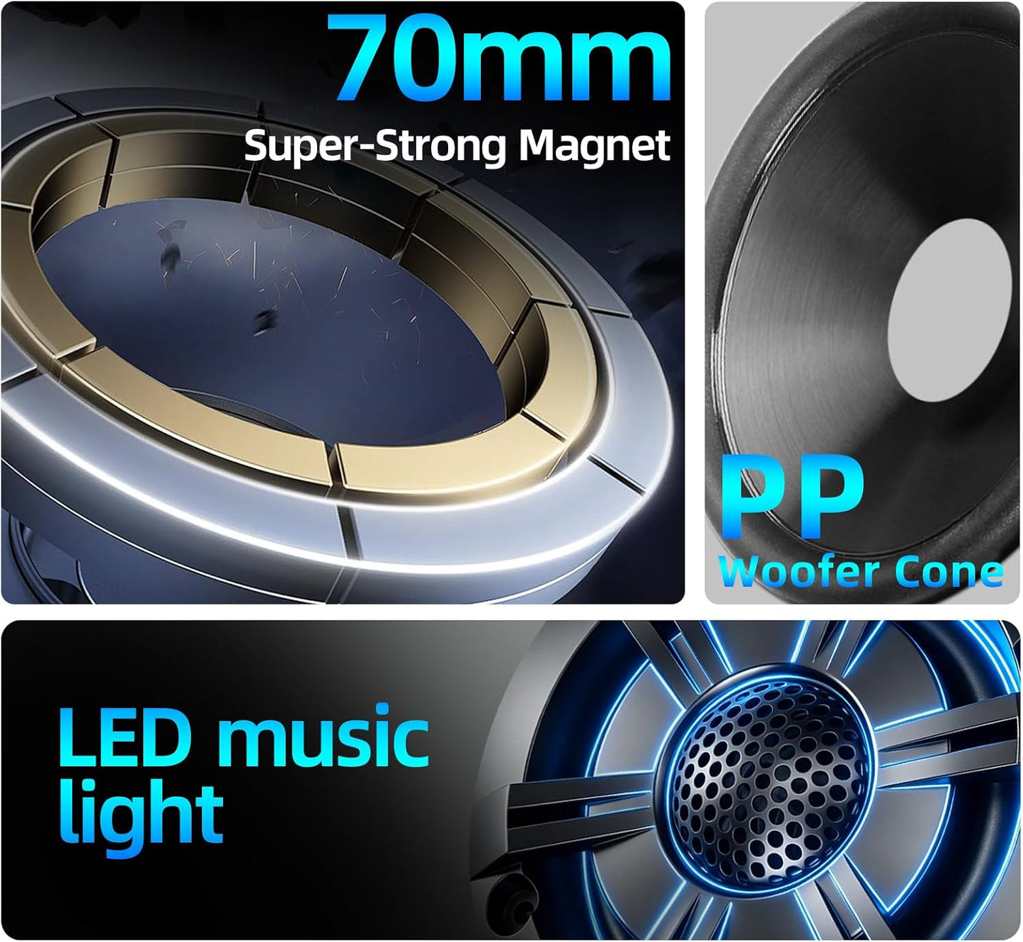 4" 600W Marine Speakers, IP-X6 Waterproof Boat Stereo Speakers with LED Lights,Coaxial Audio, Y35 Woofer, UV & Salt Spray Resistant (Pair, Black，A)