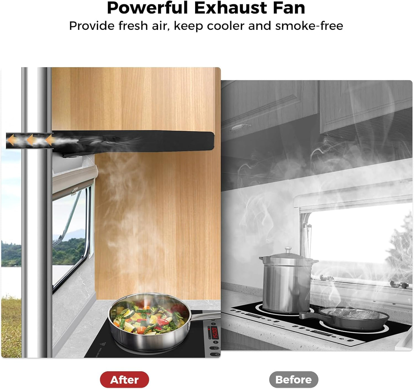 CAMPLUX RV Range Hood 22 Inches,12V DC Range Hood, Ultra Quiet, Powerful Suction, Ideal for RV Travel, Mobile Homes, Yachts, or Small Apartments