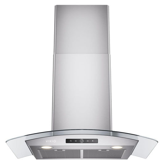 VIKIO HOME 30 Inch Wall Mount Range Hood, 450 CFM Dual Inlet, Curved Glass Kitchen Vent Hood, Ducted/Ductless Convertible, 3-Speed Touch Control, LED Lights, Stainless Steel 30 inch Stainless steel