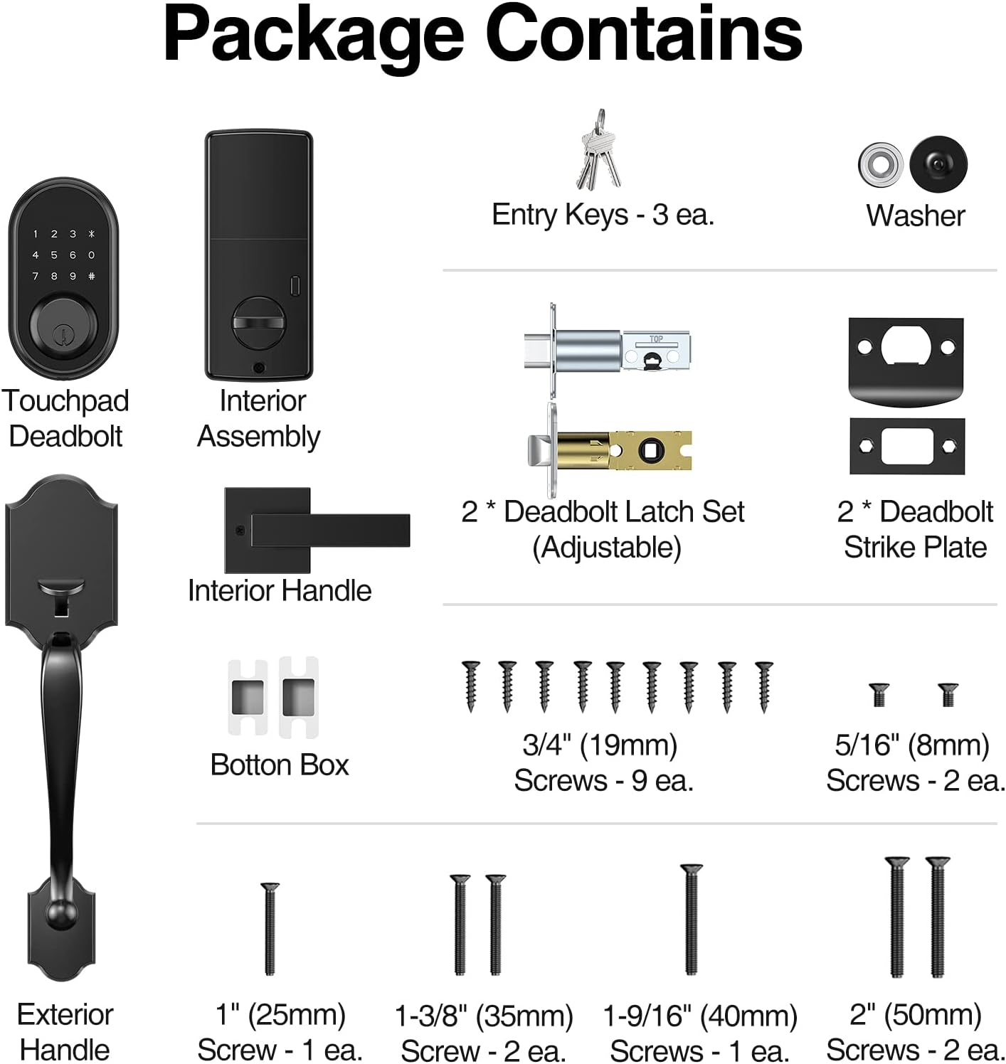 Keyless Entry Door Lock with Handle, Calzibeno Front Door Lock with Keypad, Electronic Touchscreen Keypad Deadbolt Lock, Featuring Auto Lock,