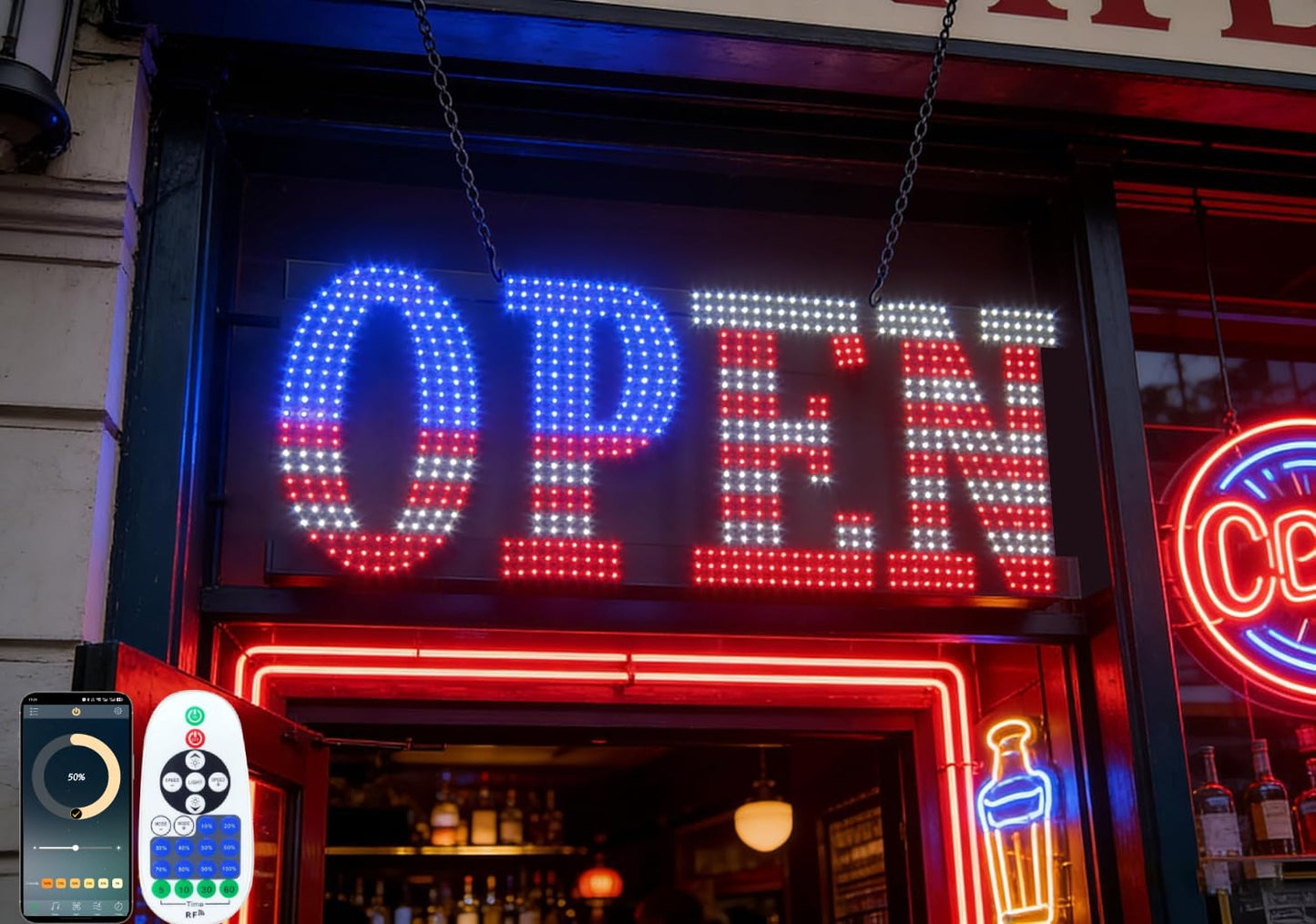 LED Open Signs for Business, 30"x10" Large Dimmable Open Sign