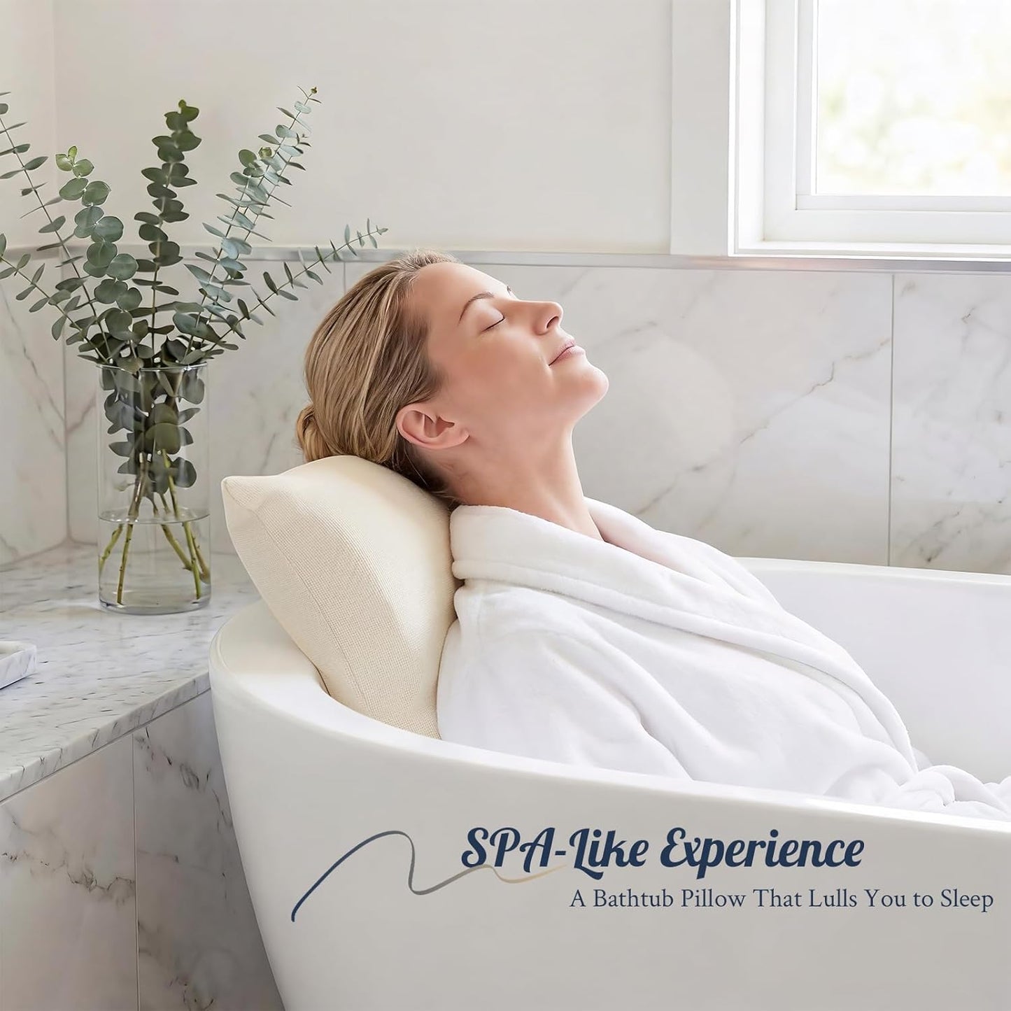 Luxury Bathtub Pillow, Gift for Christmas Birthday Mother's Day, Skin-Friendly Cushion, Support Back, Neck & Head, Non-Slip, Adjustable Thickness, Washable & Quick-Drying - Ideal for Home Spa Days Ivory White Large