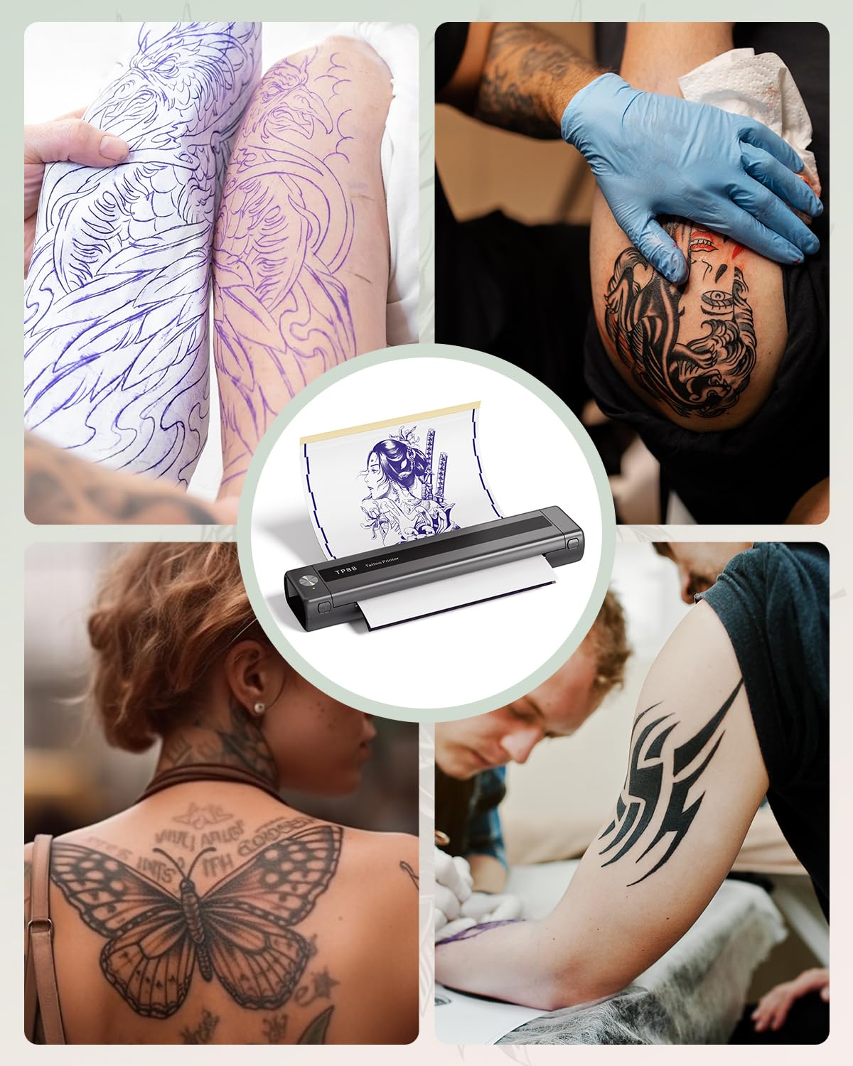 Tattoo Printer Machine,Wireless Tattoo Stencil Printer TP88 (Upgraded), Thermal Printer Tattoo with 10pcs Transfer Paper, Bluetooth Tattoo Stencil