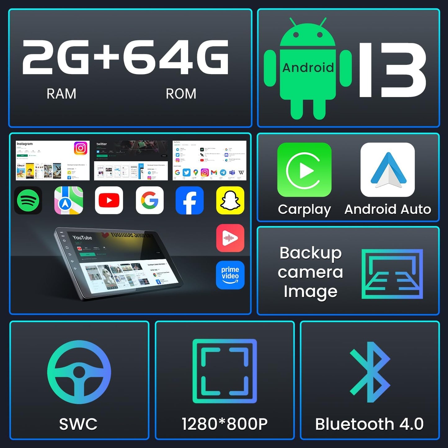 Car Radio for Toyota Rav4 2013-2018: 4Core 64G Upgrade 10.2 inch 1280x800 Touchscreen Stereo, Android Head Unit with Wireless Carplay & Android Auto, 5G WiFi GPS Bluetooth FM SWC Mic Backup Camera