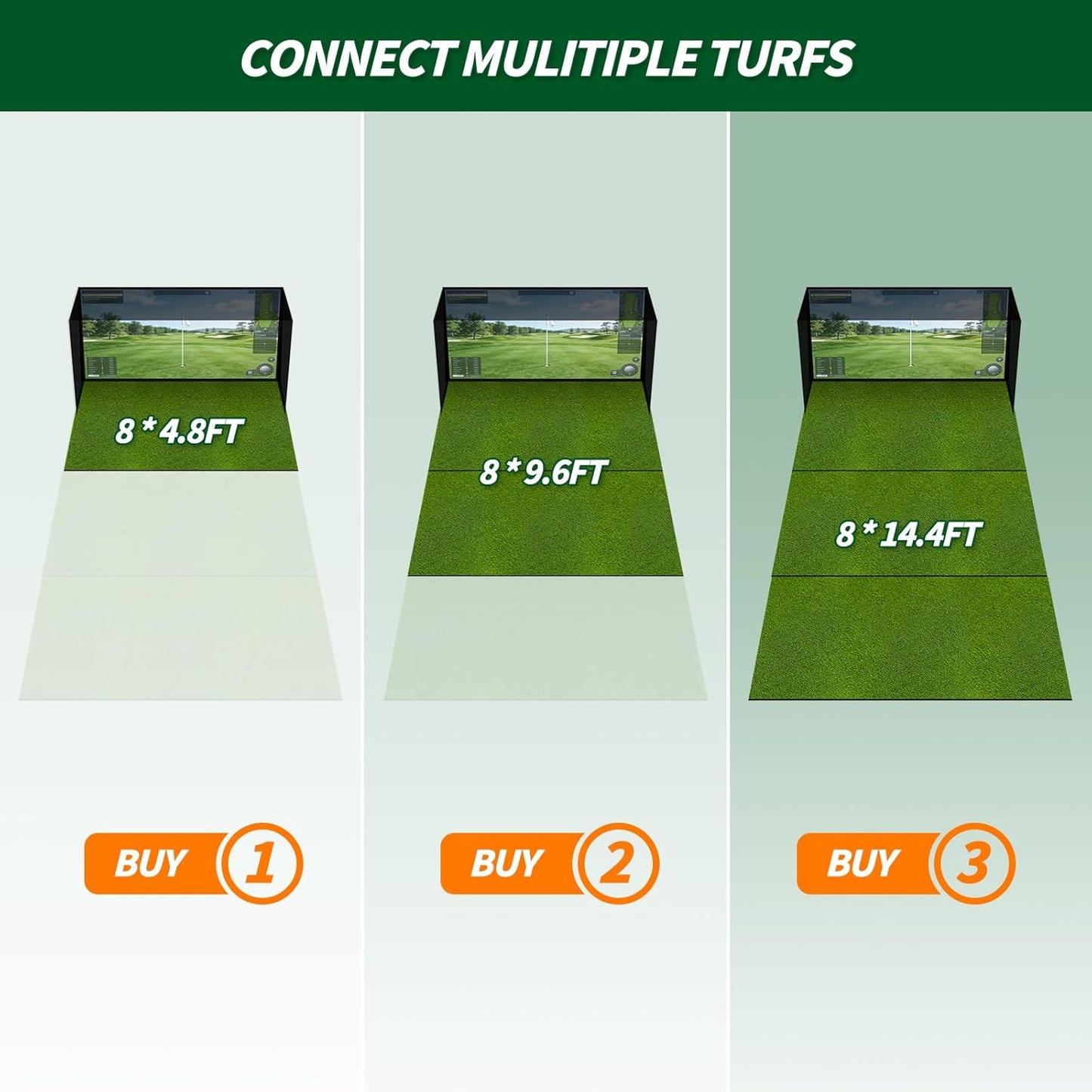 Golf Simulator Turf Mat, 15 mm 8/10/12ft Golf Mat for Indoor Home Setups, Golf Putting Mats Practice Outdoor Training Golf Hitting Mat for Putting Practice Football Sports Gym Backyard 8FTx4.8FT