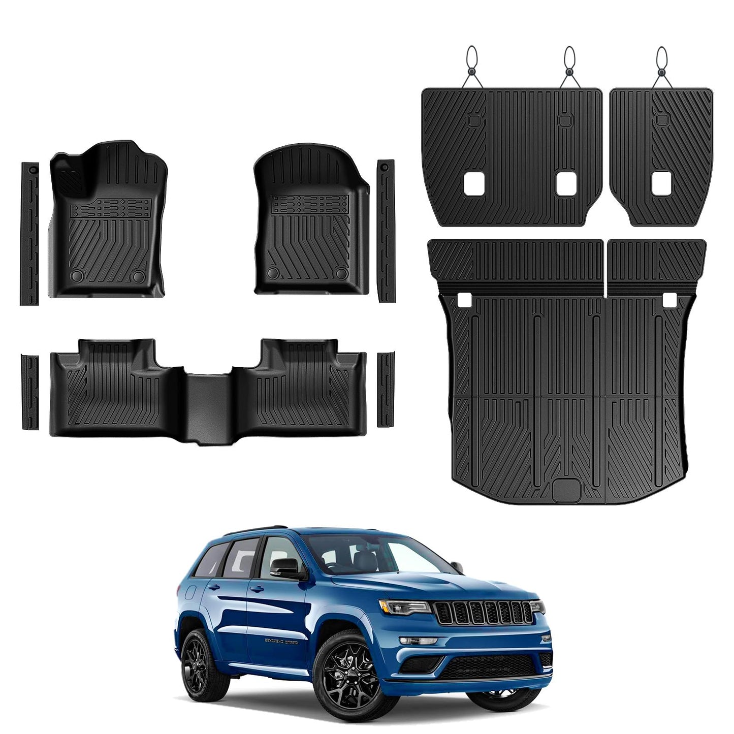 Floor Mats Set for for Jeep Grand Cherokee 2011-2021 & 2022 WK2 (Not for 2022 WL or L), All Weather TPE Backrest Mat Trunk Mat Cargo Liner Door Sill Guards Accessories (WK2 | Floor Mats Set)