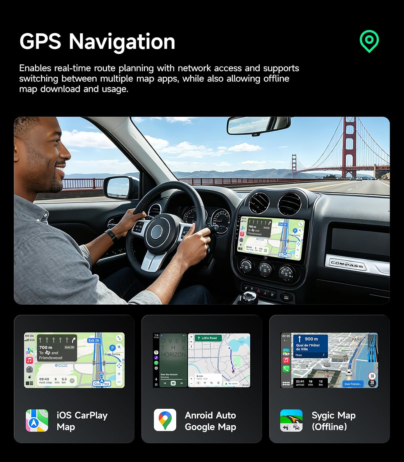 10.2" Car Radio Stereo GPS Navigation System for Jeep Compass Patriot 2010 2011 2012 2013 2014 2015 2016, Wireless CarPlay Android Auto, 5G WiFi, AHD Backup Camera, Plug & Play