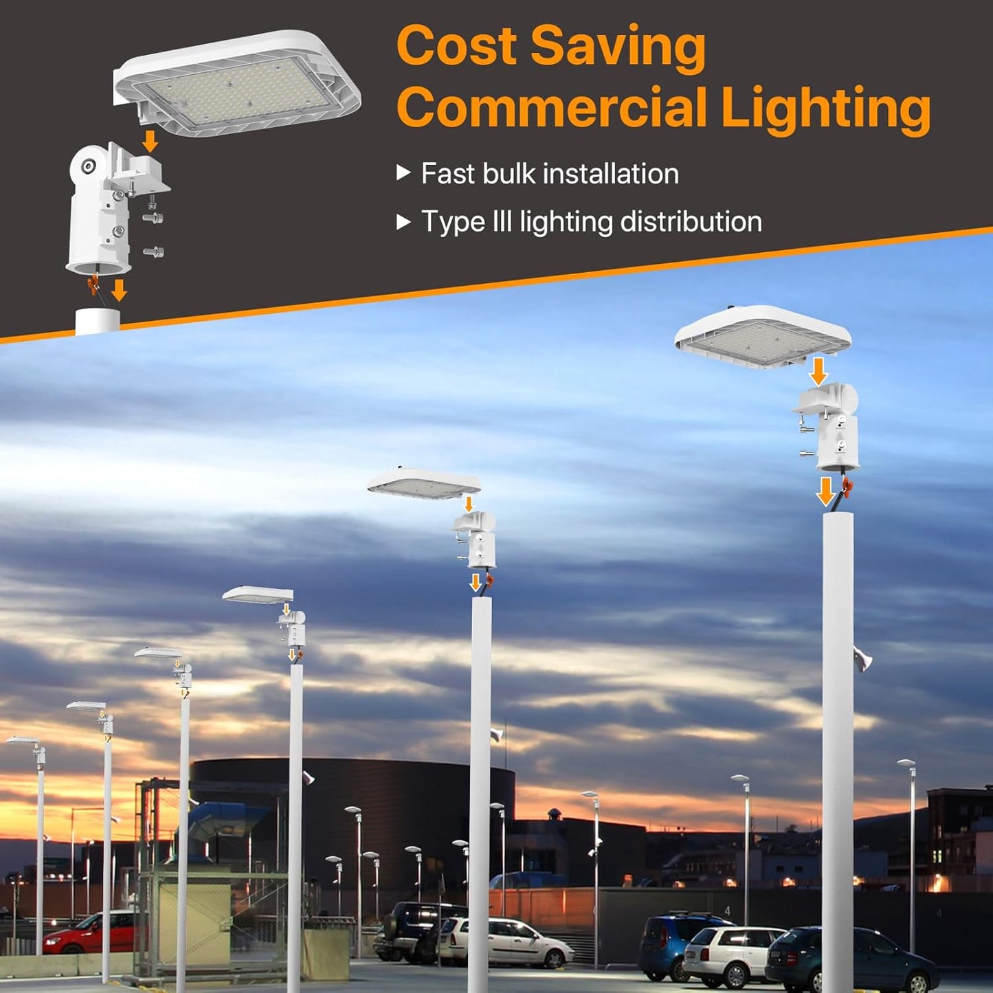 DEMILARE 150W LED Parking Lot Light, 22500LM Outdoor Light with Dusk to Dawn Photocell, Adjustable Slip Fitter Mount 5000K IP65 100-277V Commercial