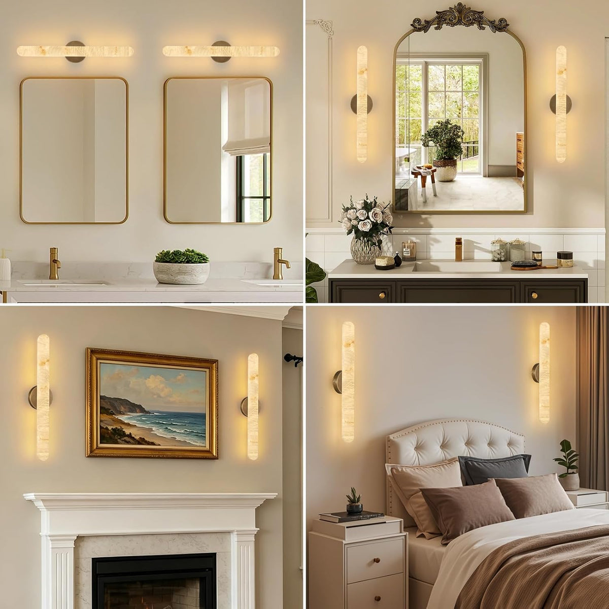 Natural Alabaster Brass Wall Sconce, Modern Bronze Marble Sconce