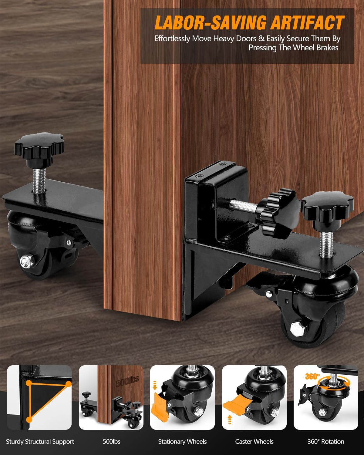 Adjustable Door installation kit, Door Dolly, Door Lifter Tool With Rotating Wheels for 1' to 2-3/8' Doors, Hands Free Residential 500 Lbs Door Boar