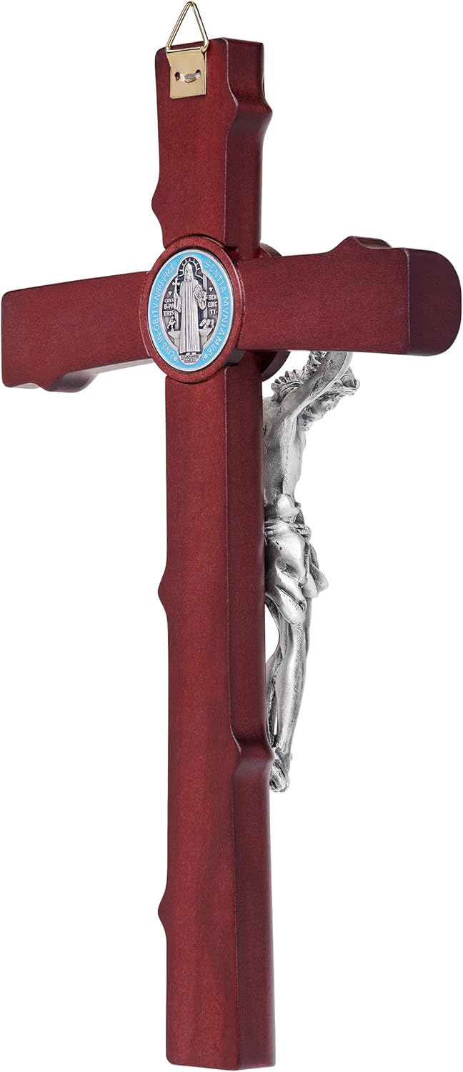 Mondo Cattolico Blessed St. Benedict Beech Wood Crucifix with enamel Medal