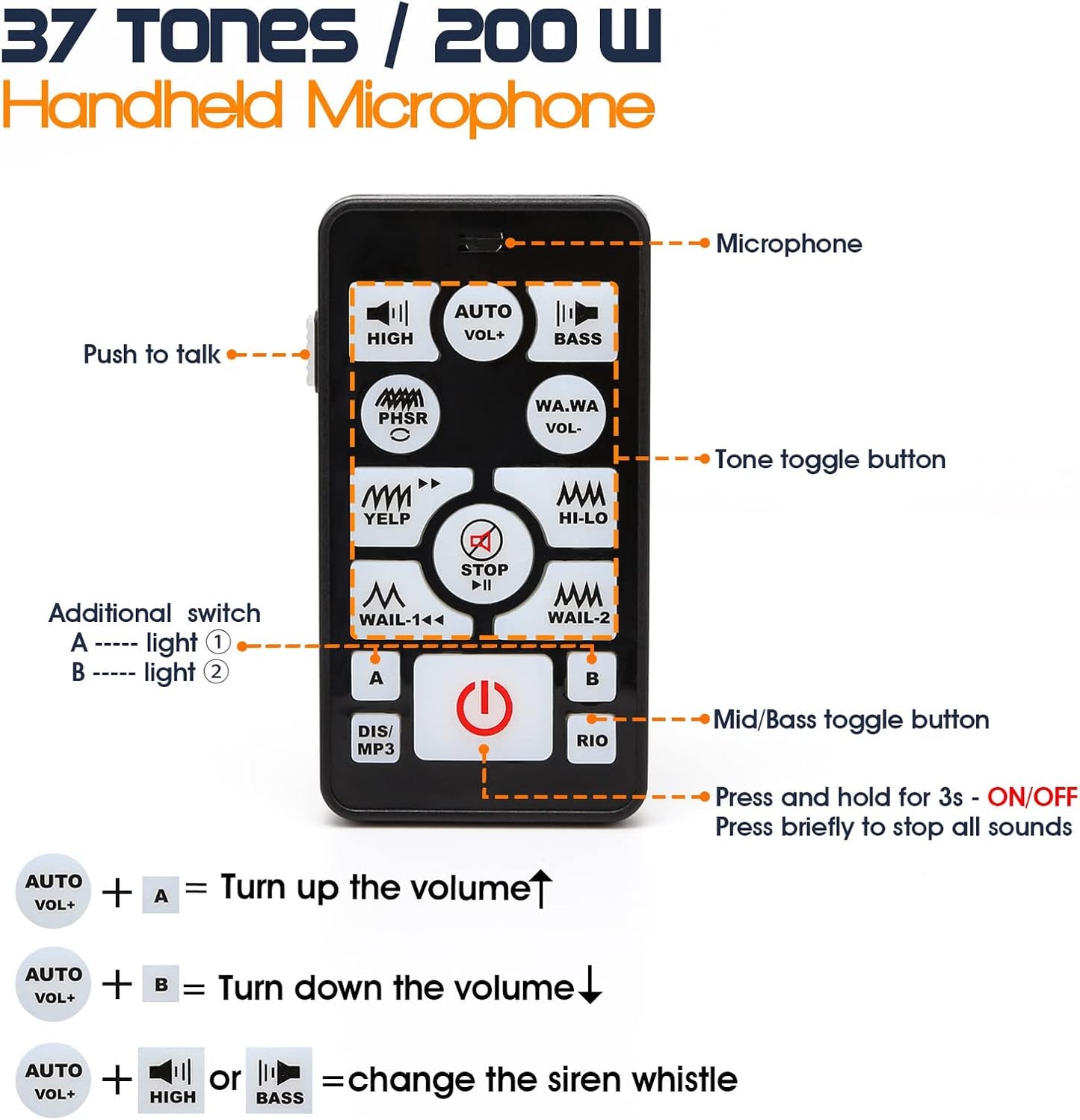 12V 400W 37 Tones Police Warning Emergency Siren PA System