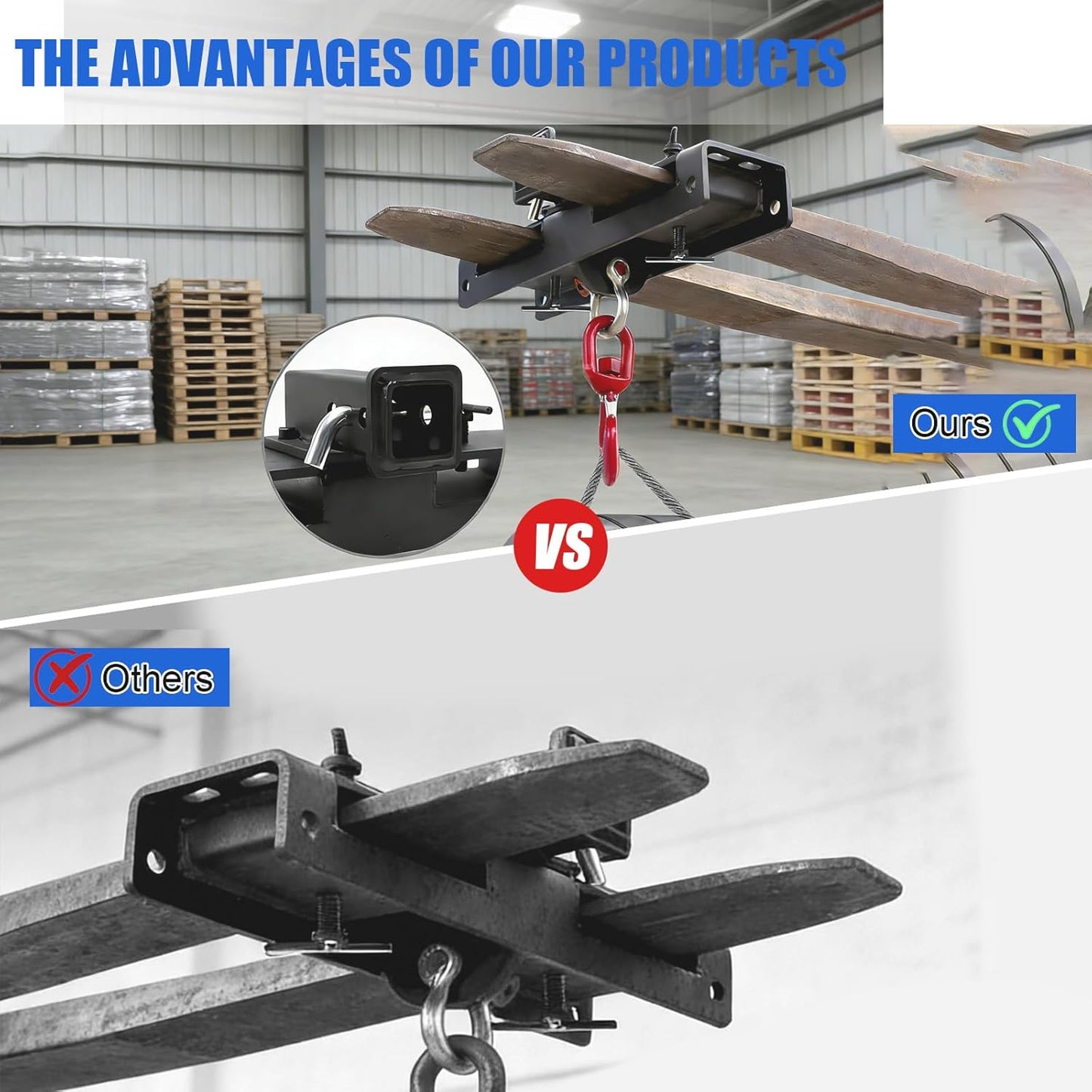 Heavy Duty Forklift Lifting Hook with 2" Receiver Hitch, Dual Fork Mounted Lifting & Towing Attachment, 10 Ton Max Capacity for Forklift Tractor Industrial Use